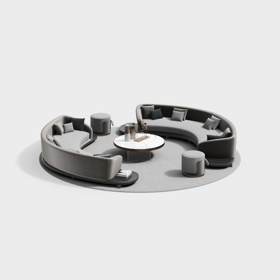 Arcuate Sofa Set 3D Model in Black
