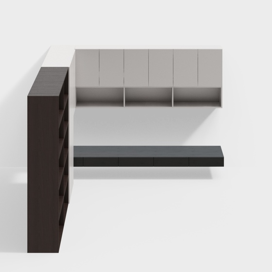 Modern Minimalist Gray Corner Bookshelf and Desk Combo 3D Model