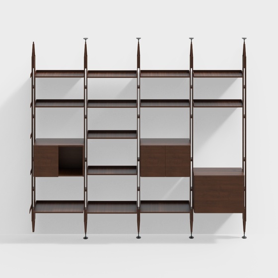 Antique-Style Bookshelf 3D Model in Brown