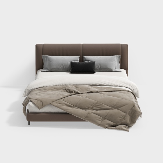 Modern Brown Italian Double Bed 3D Model