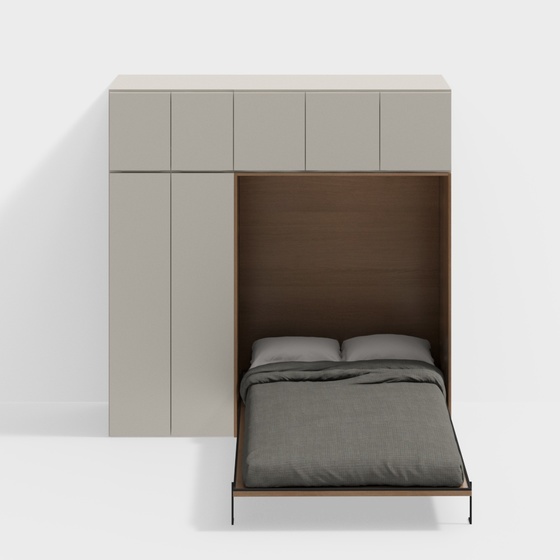 Modern Folding Bed 3D Model in Beige for Space-saving
