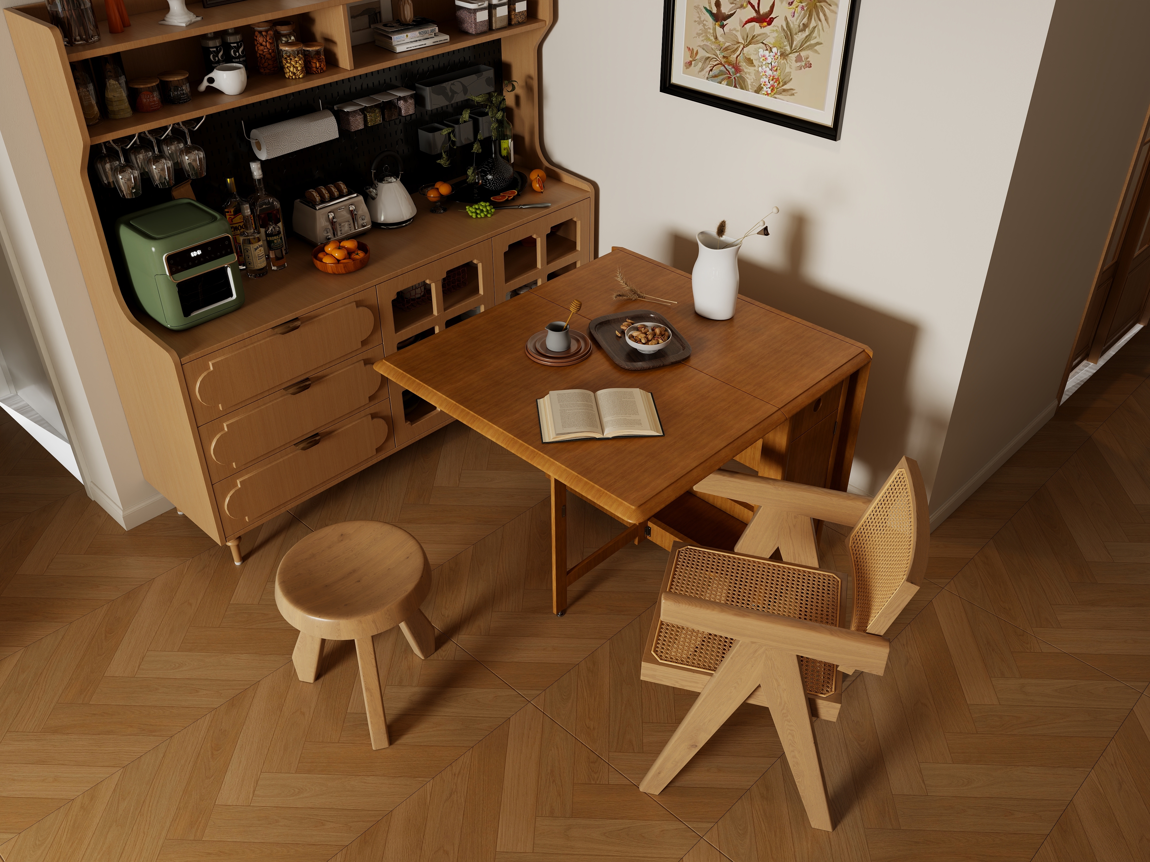 龙珠设计-原木奶油-80m²一厅二室装修效果图