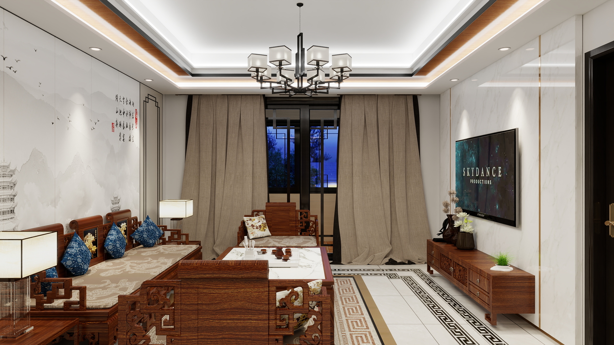 130****9137xImE-力高阳光首府154平米-新中式装修效果图