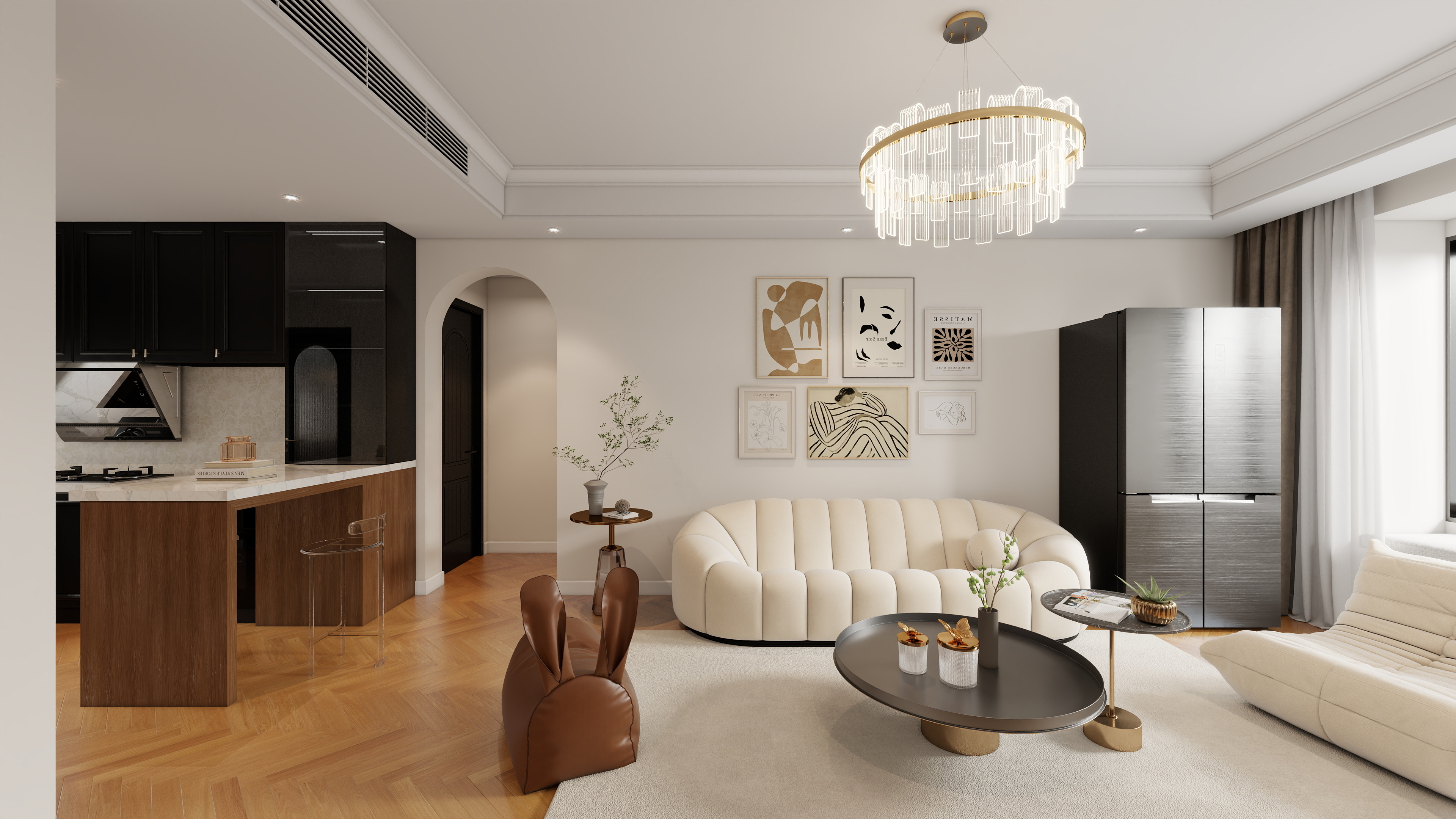 胖头鱼设计-万科西庐法式风格110㎡三室装修效果图