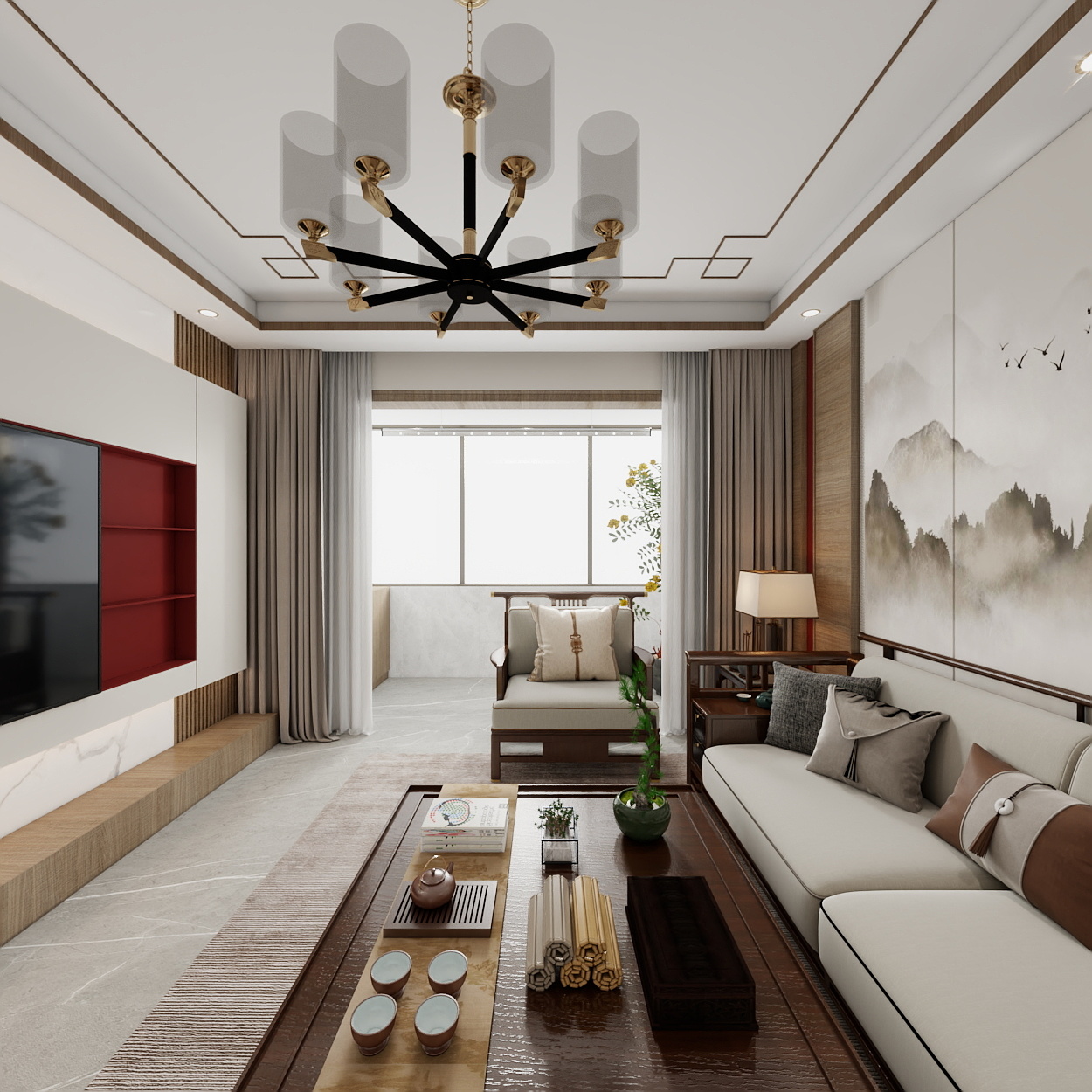 胖头鱼设计-翡翠城140㎡新中式风格四室装修效果图