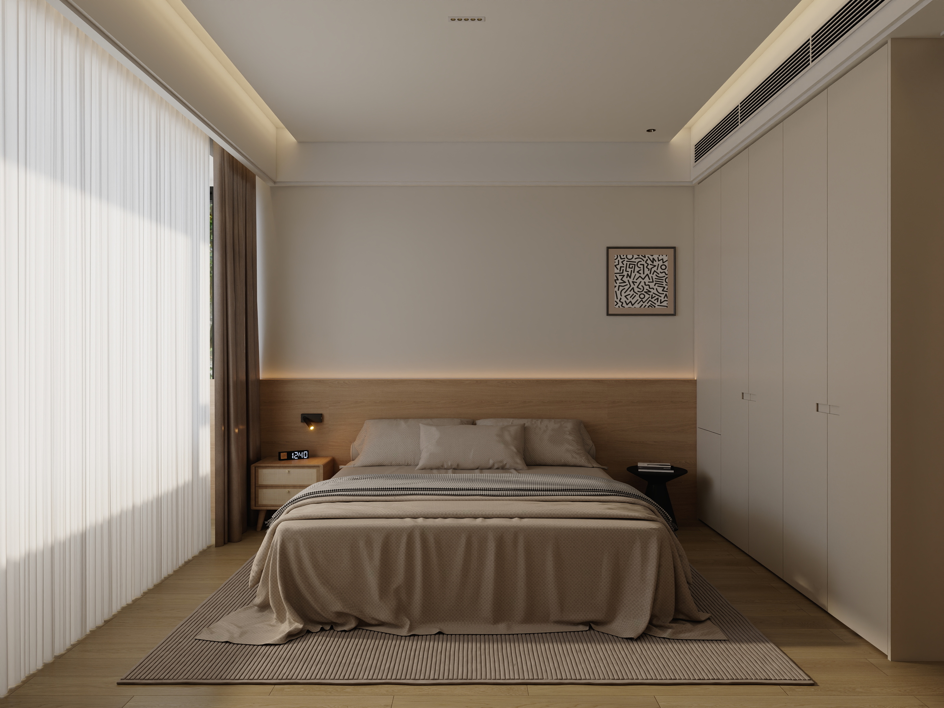 王飞丨星尘设计-150平现代原木色三房-闲适空间装修效果图