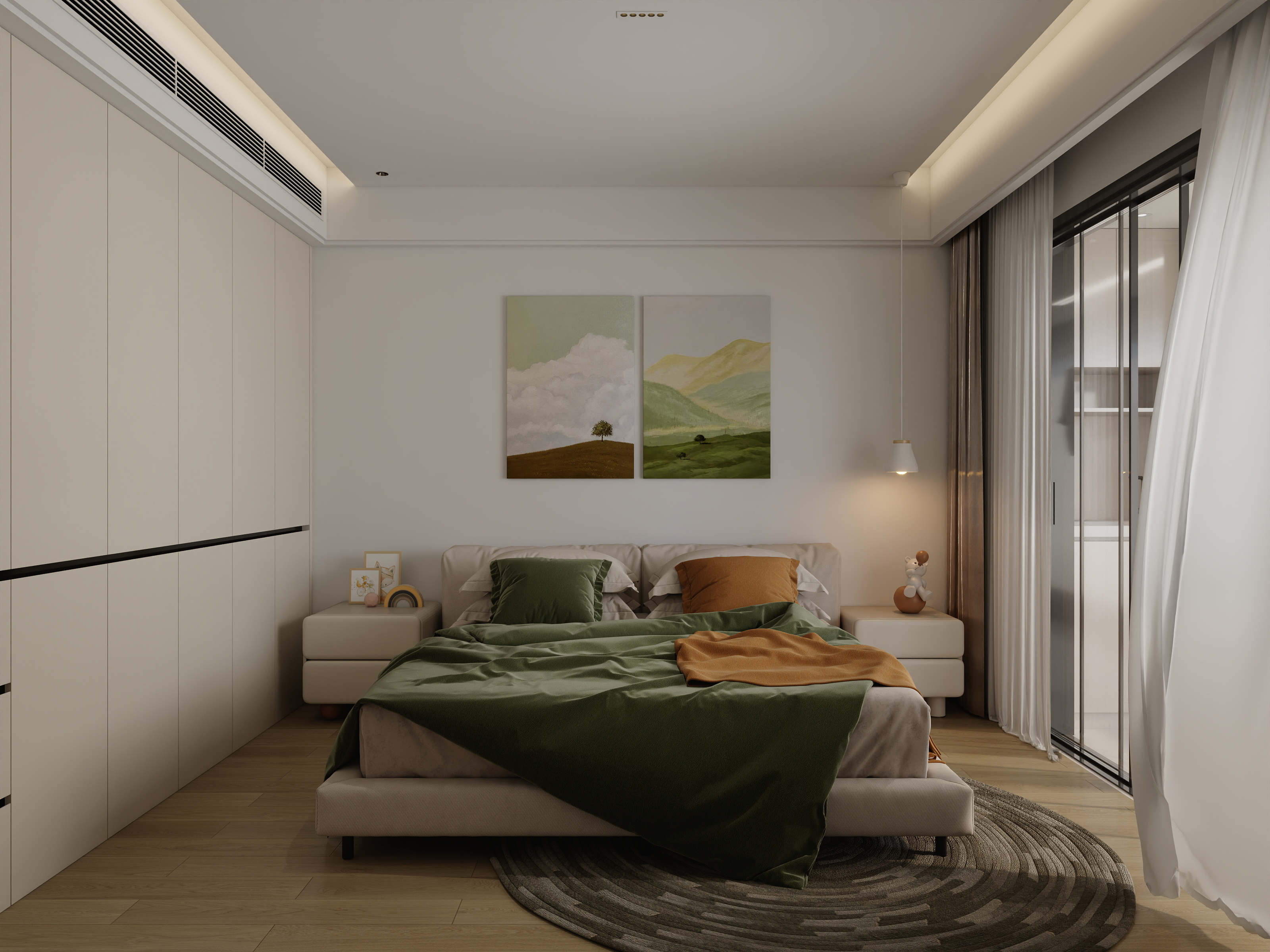 王飞丨星尘设计-150平现代原木色三房-闲适空间装修效果图