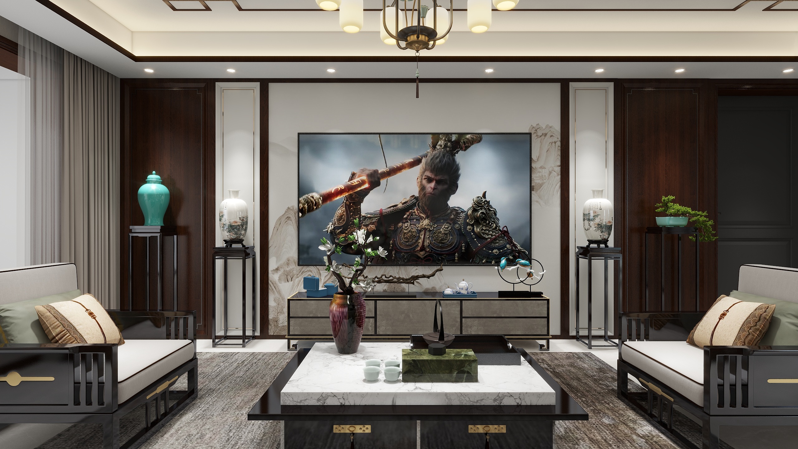 张岩-开发区金瑞小区115㎡新中式装修效果图