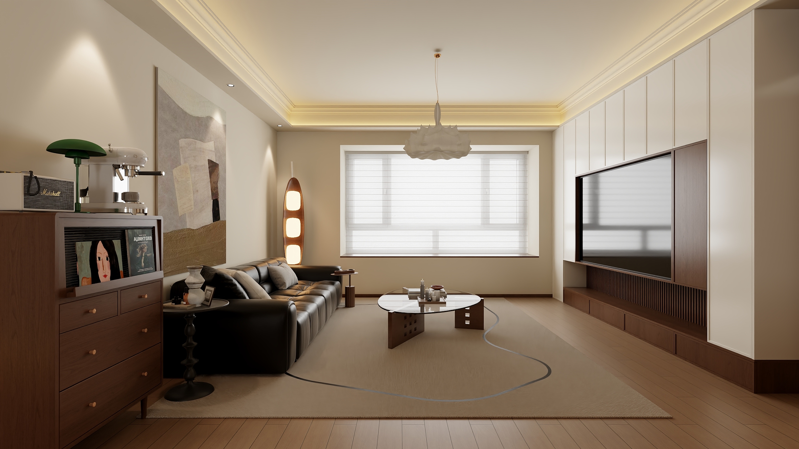 不ai画图-中古原木风 135㎡3室装修效果图