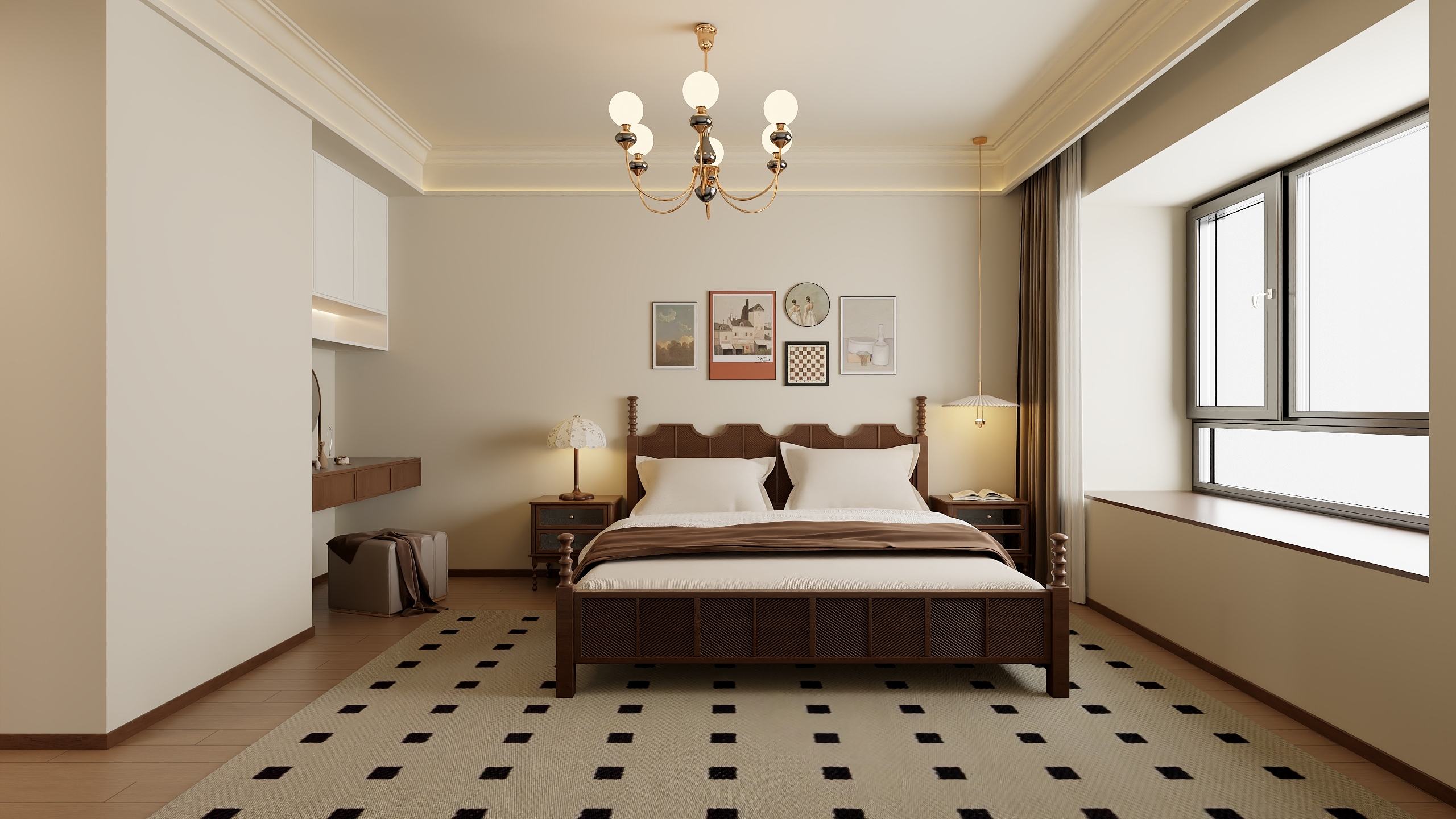 不ai画图-中古原木风 135㎡3室装修效果图