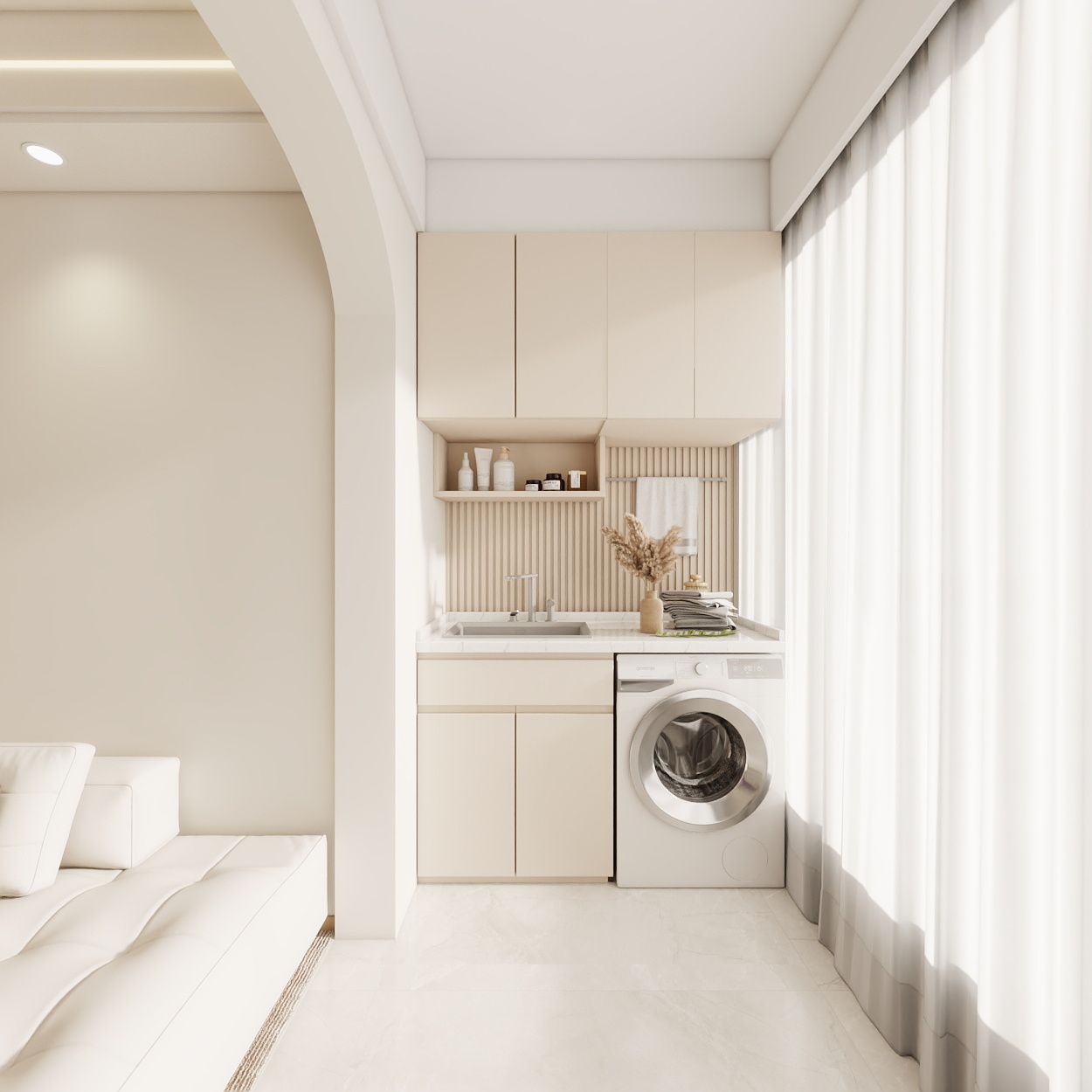 壹诺设计工作室-110㎡3室-奶油风 一层阳台装修效果图第3张