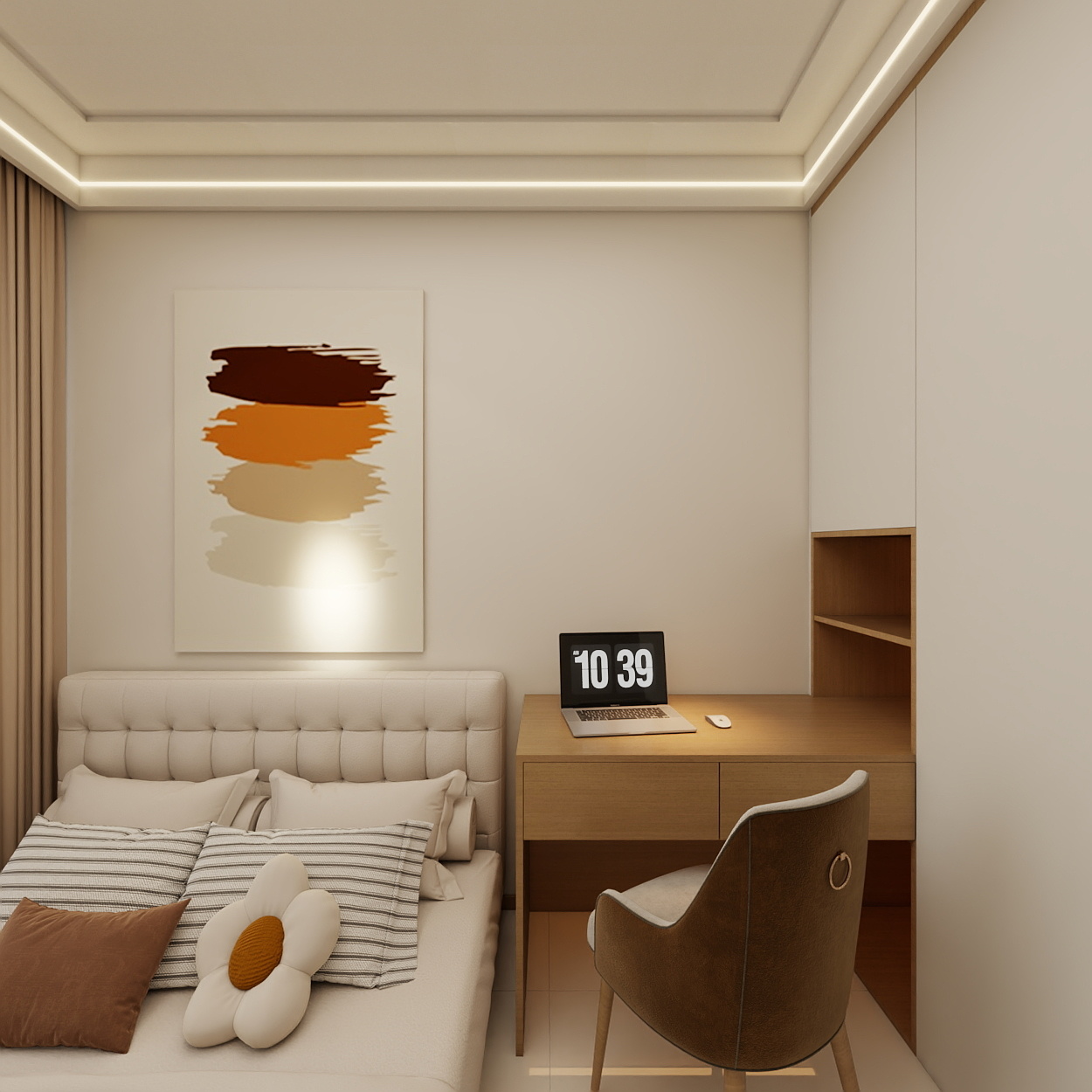 壹诺设计工作室-110㎡3室-奶油风 一层客卧装修效果图第3张