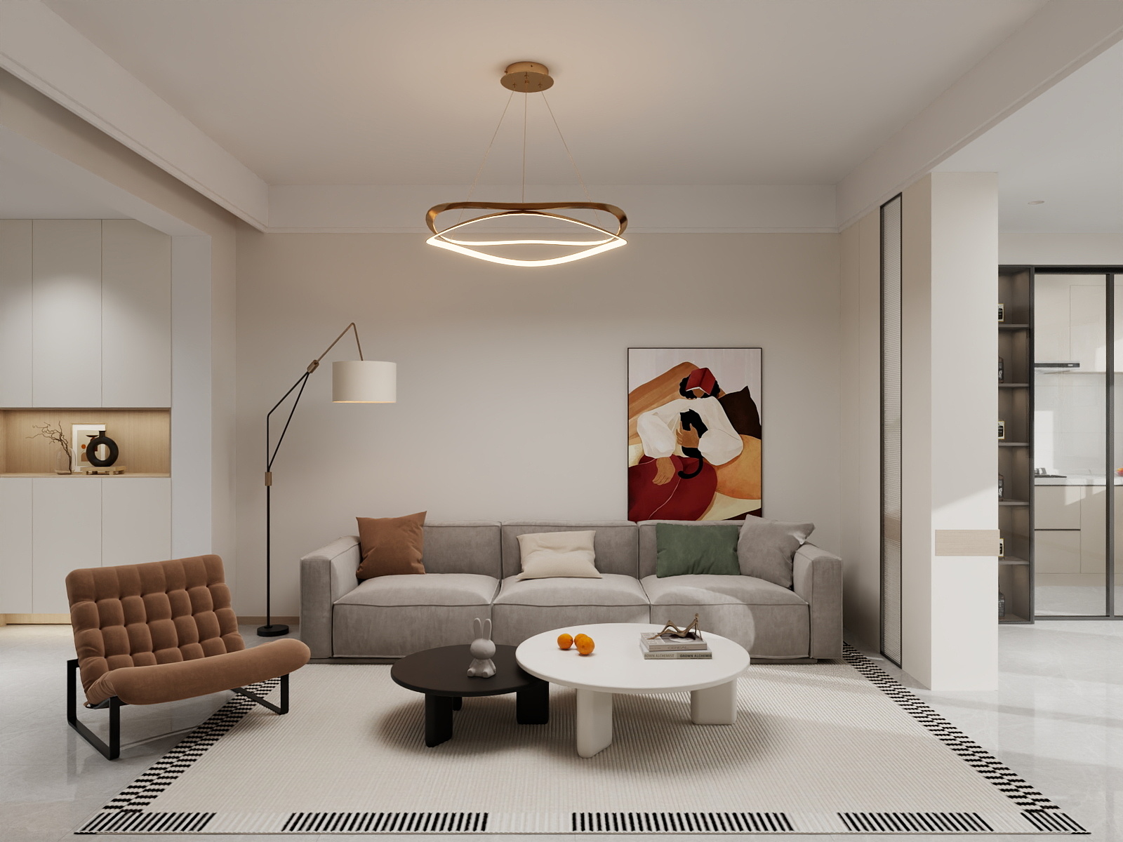 吴爽-183m²现代奶油风格设计装修效果图