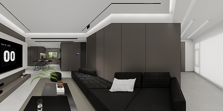 三维全景效果图-华府120黑白灰-装修设计方案