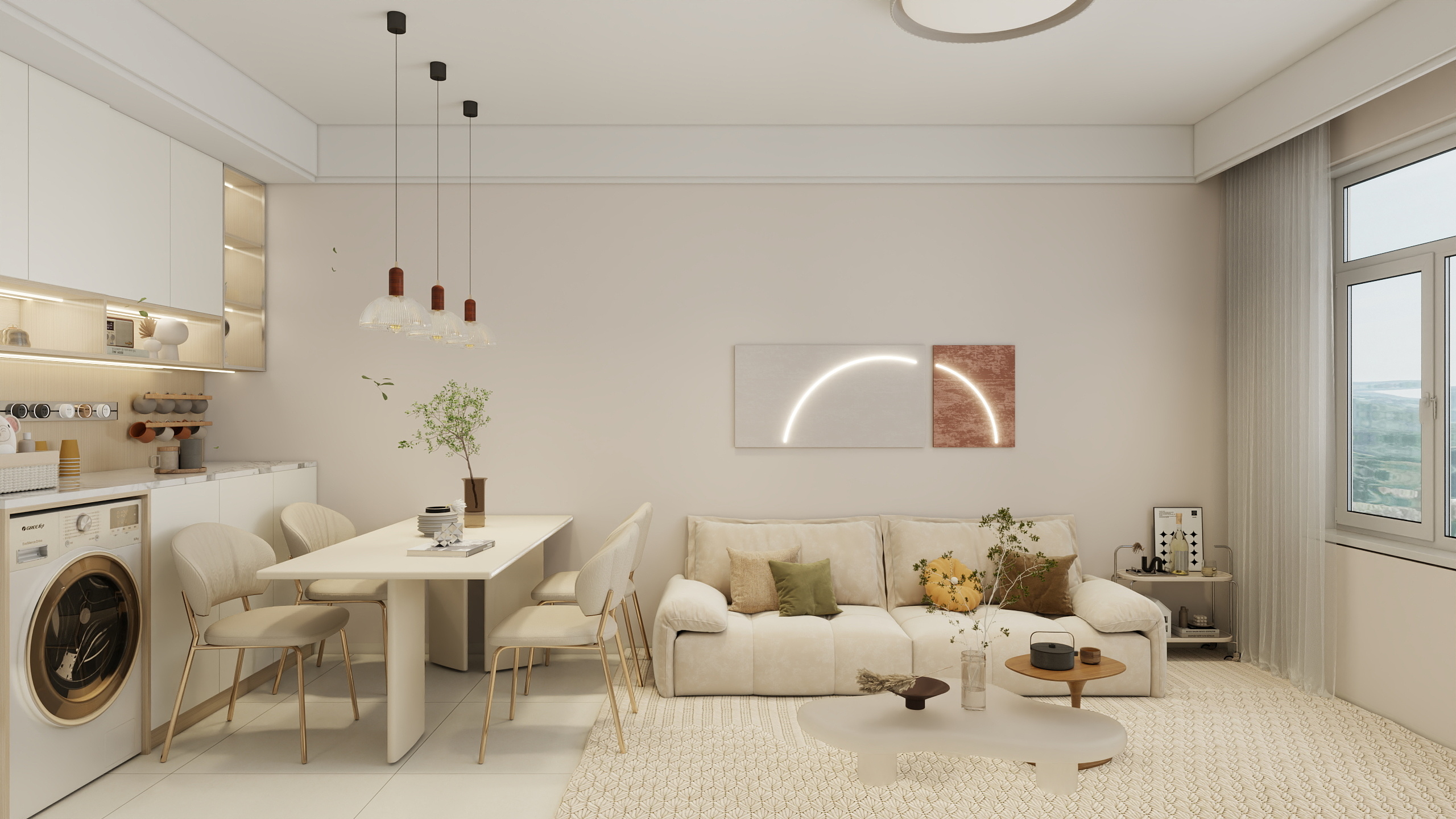 李青越-55平奶油风两居室样板间装修效果图