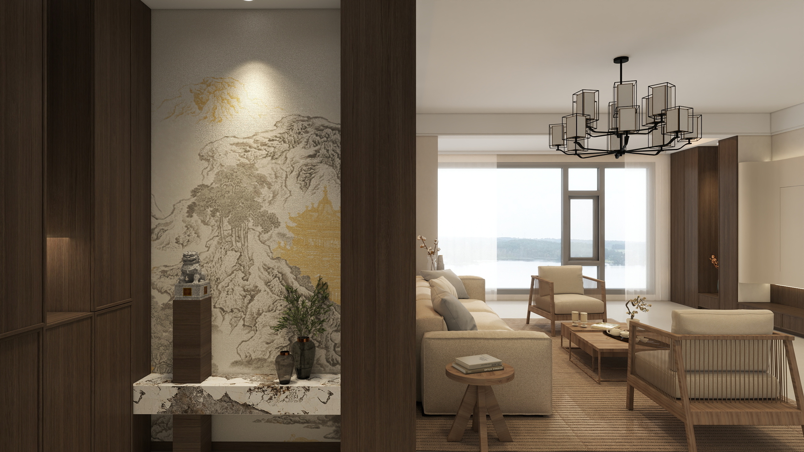 李青越-147平新中式三居室样板间装修效果图