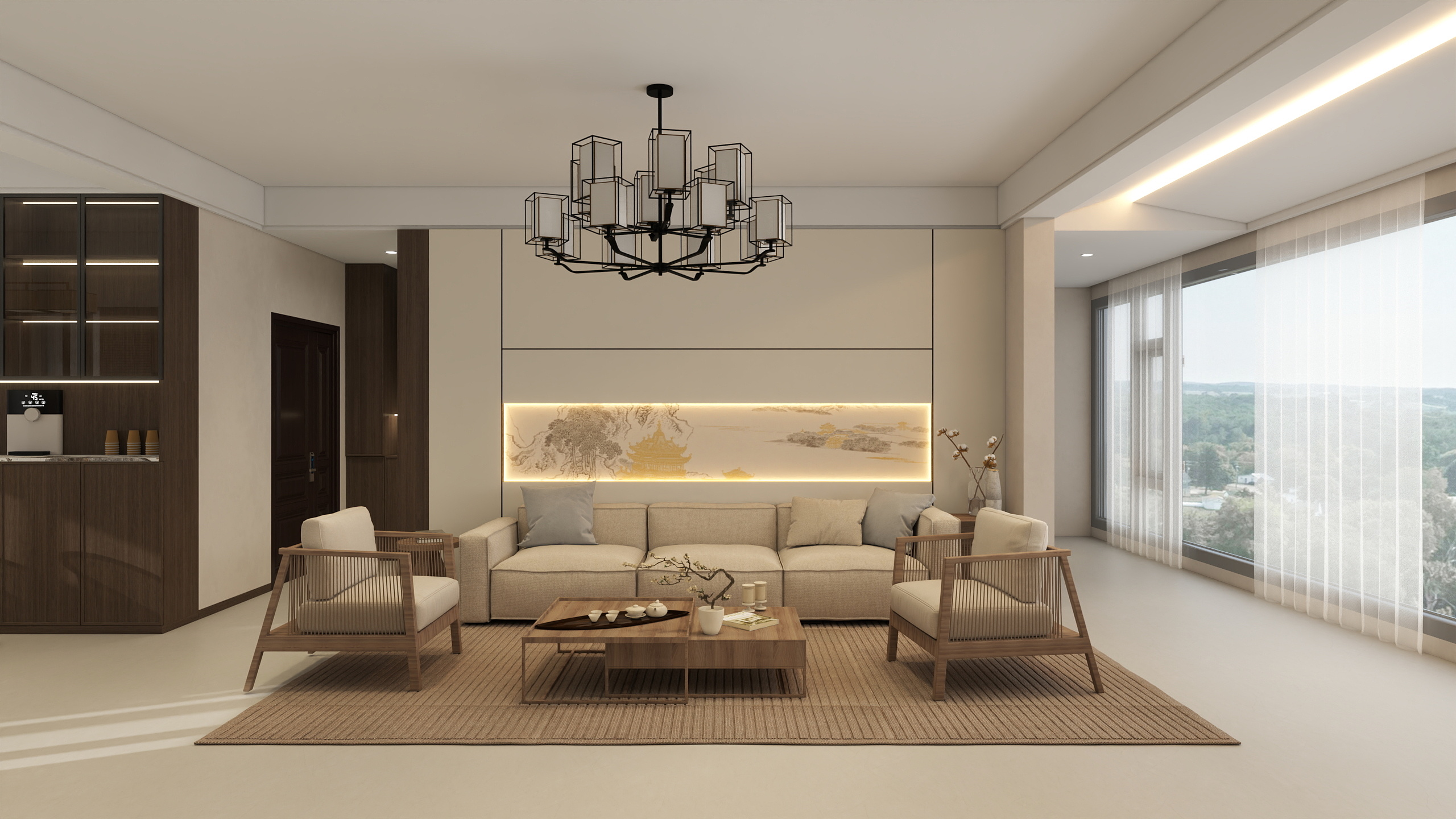 李青越-147平新中式三居室样板间装修效果图