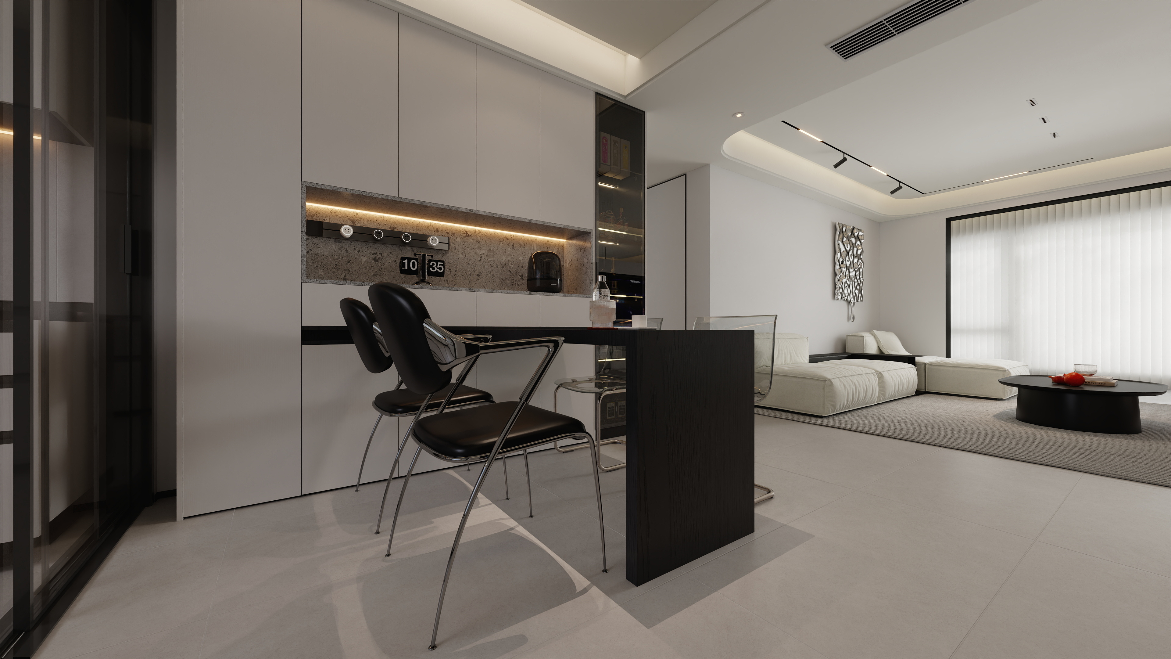 王飞丨星尘设计-现代极简黑白灰150㎡三居-『纯粹』装修效果图