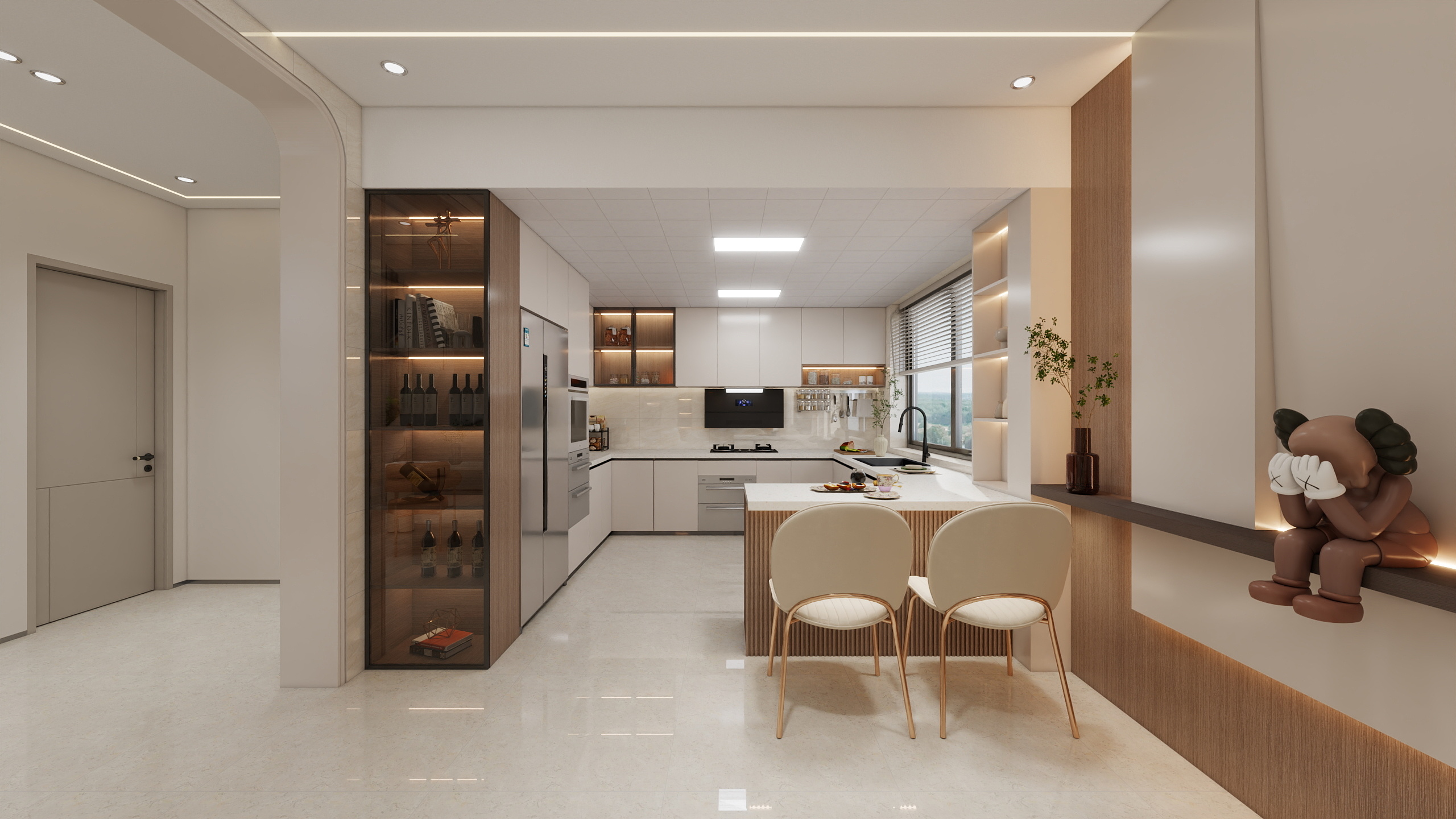 欧阳雪健-现代奶油风-三层别墅装修效果图