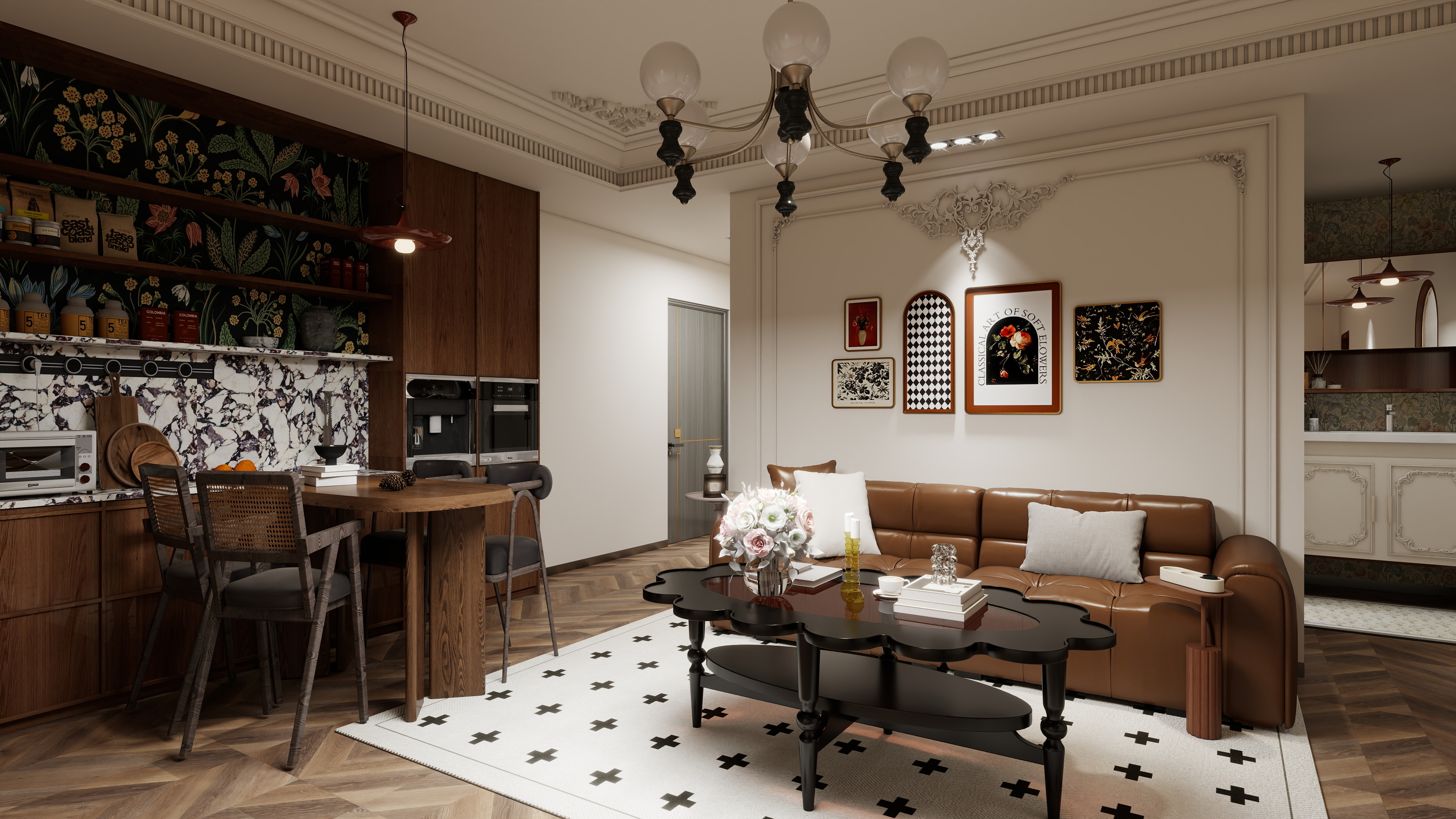 昀设计-法式中古 85㎡2室 装修效果图