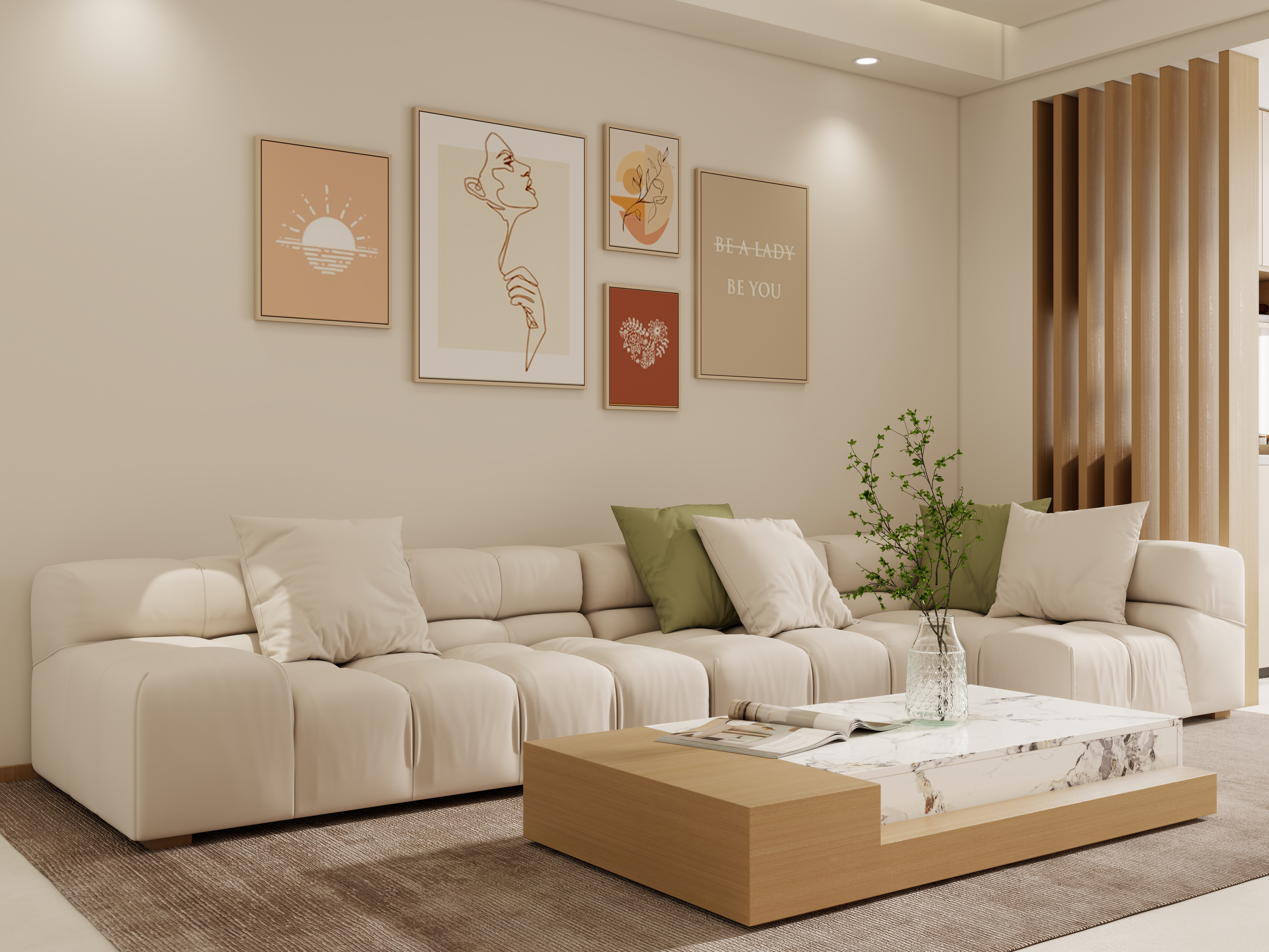 壹诺设计工作室-105㎡3室-奶油风装修效果图