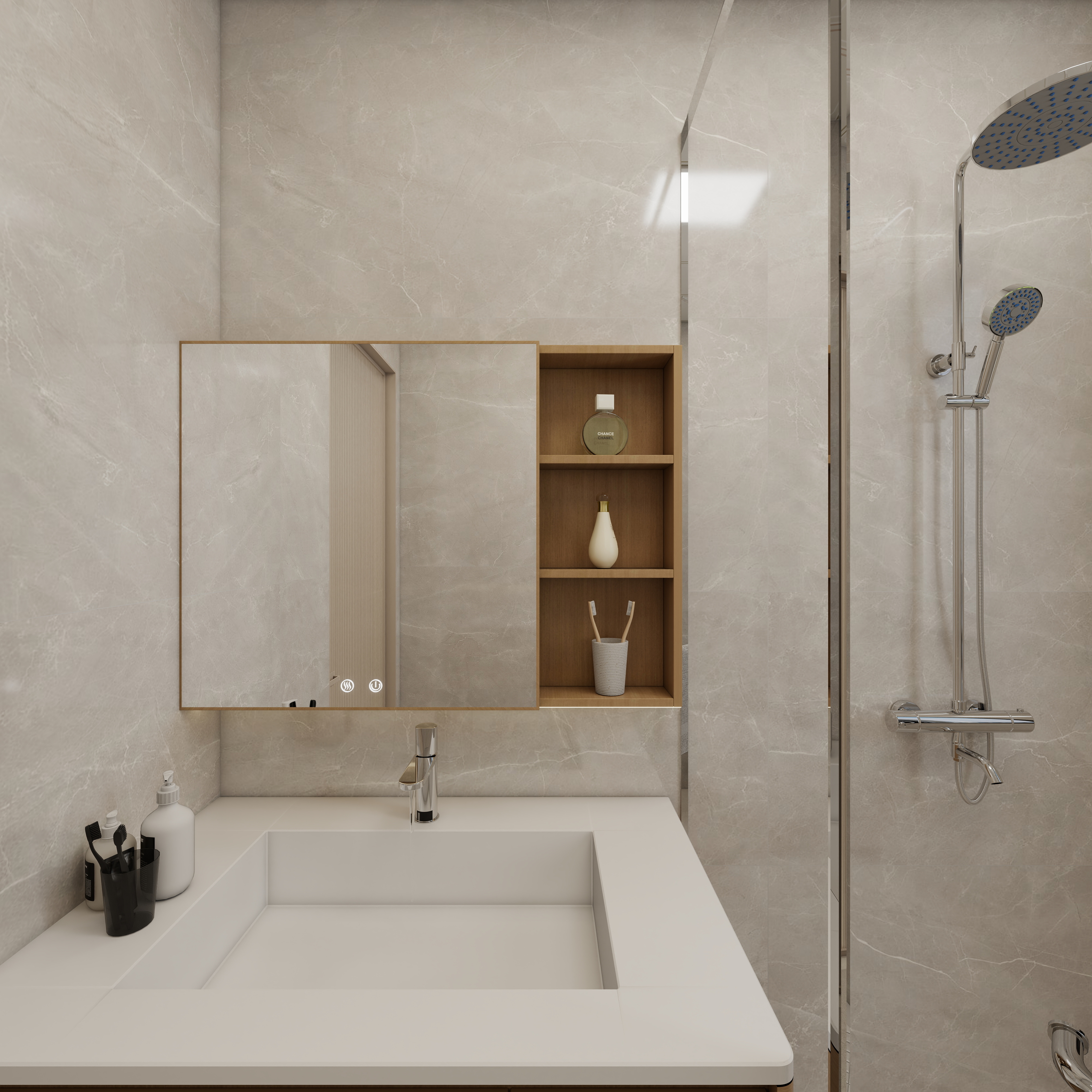 壹诺设计工作室-117㎡3室-原木风 一层卫生间装修效果图第3张