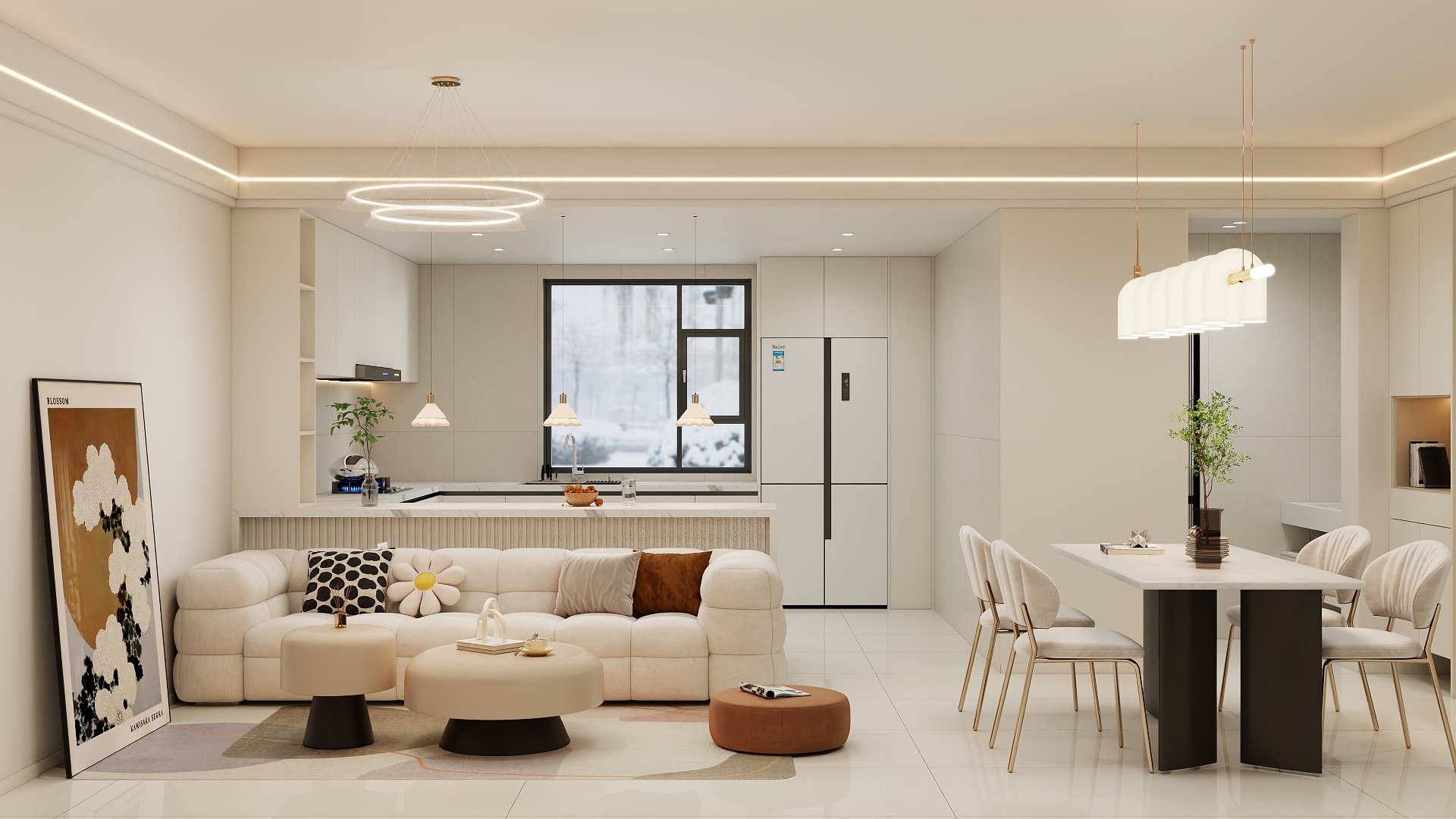 吴爽- 100m²奶油简约风格设计装修效果图