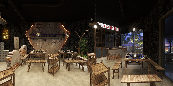 山野村夫老牛-工业风火锅小店-装修设计方案