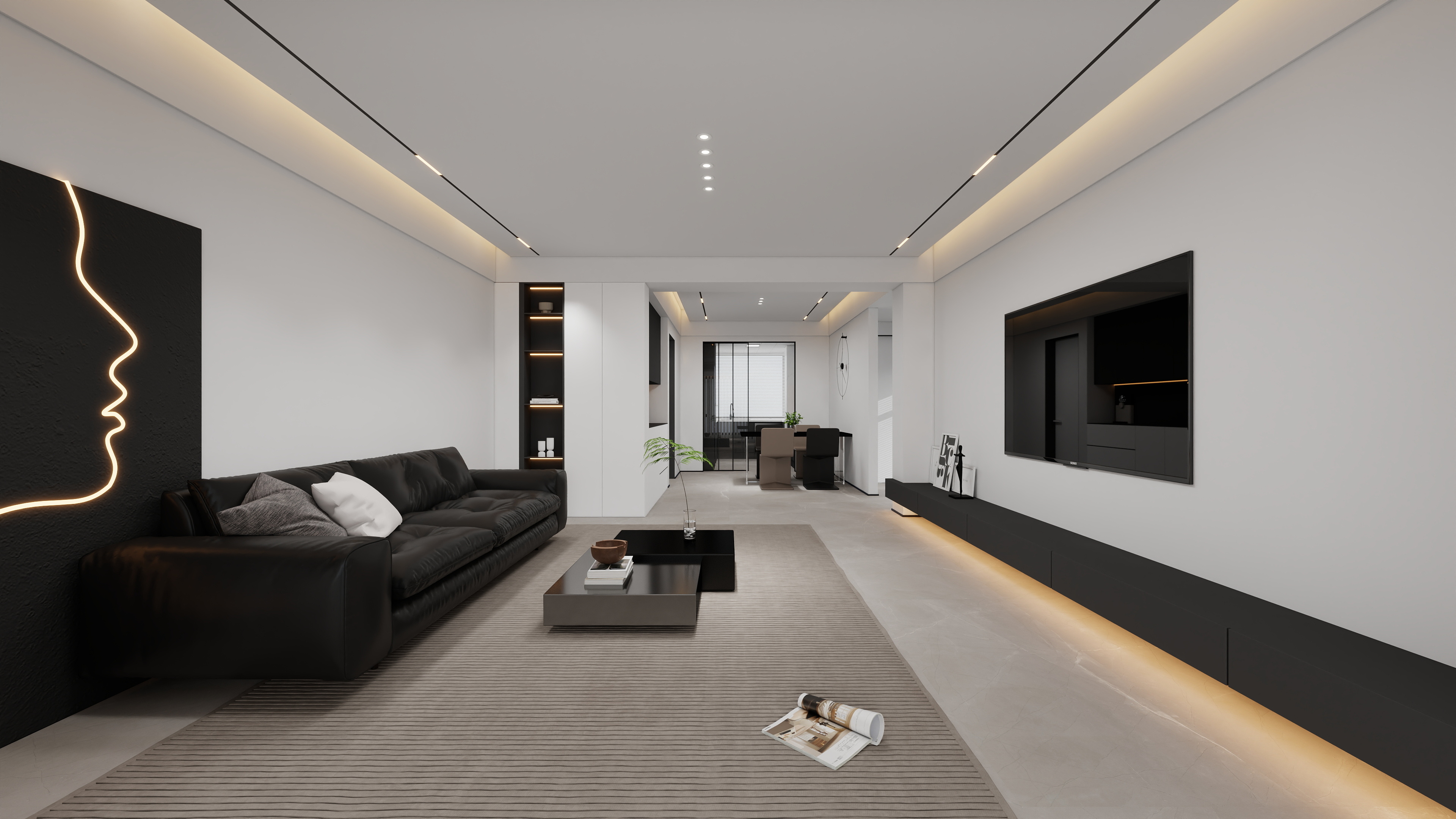 设计师丨胡月平-现代极简黑白风127㎡3室-装修设计方案