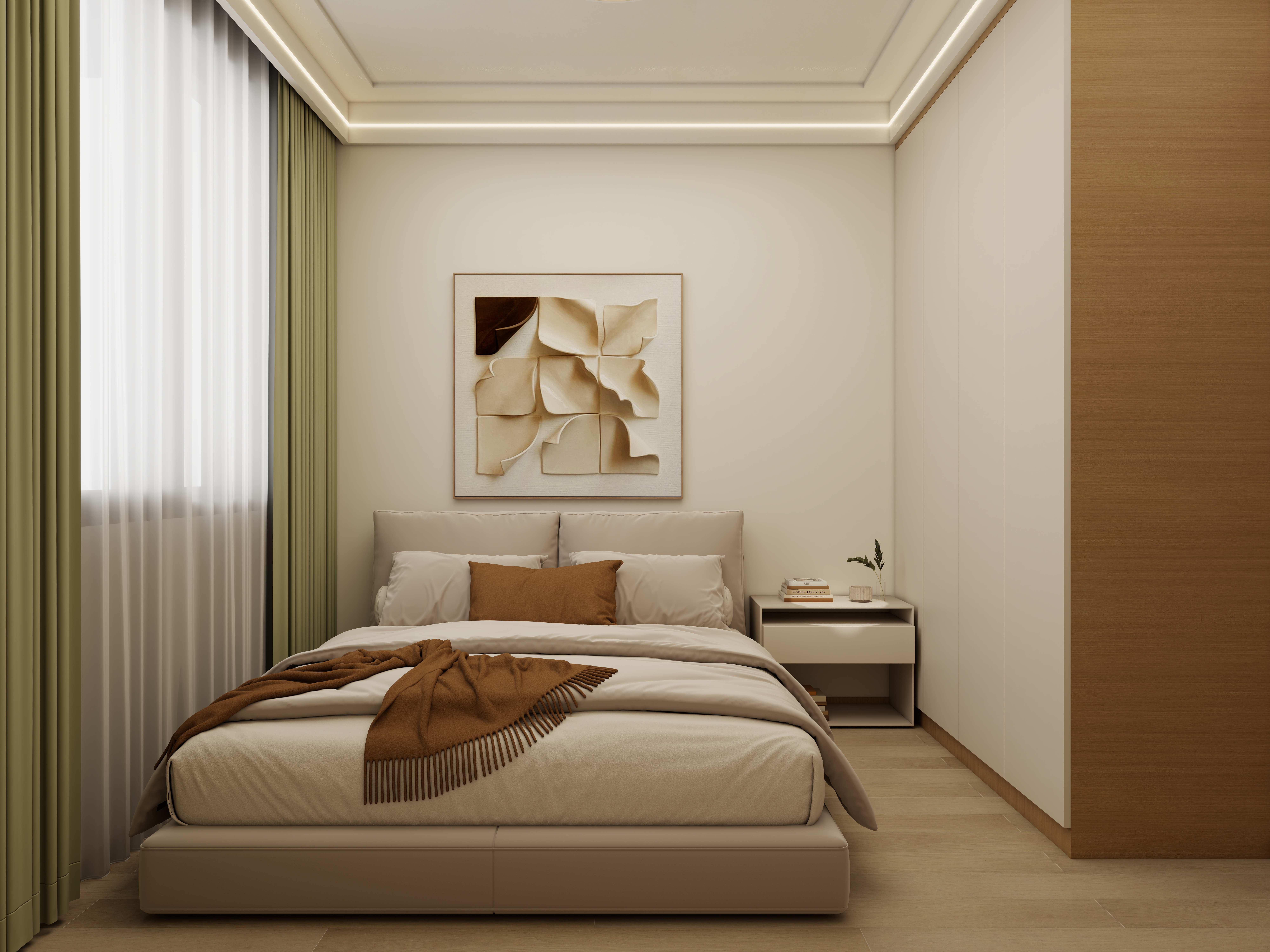 壹诺设计工作室-117㎡3室-原木风 一层次卧装修效果图第1张