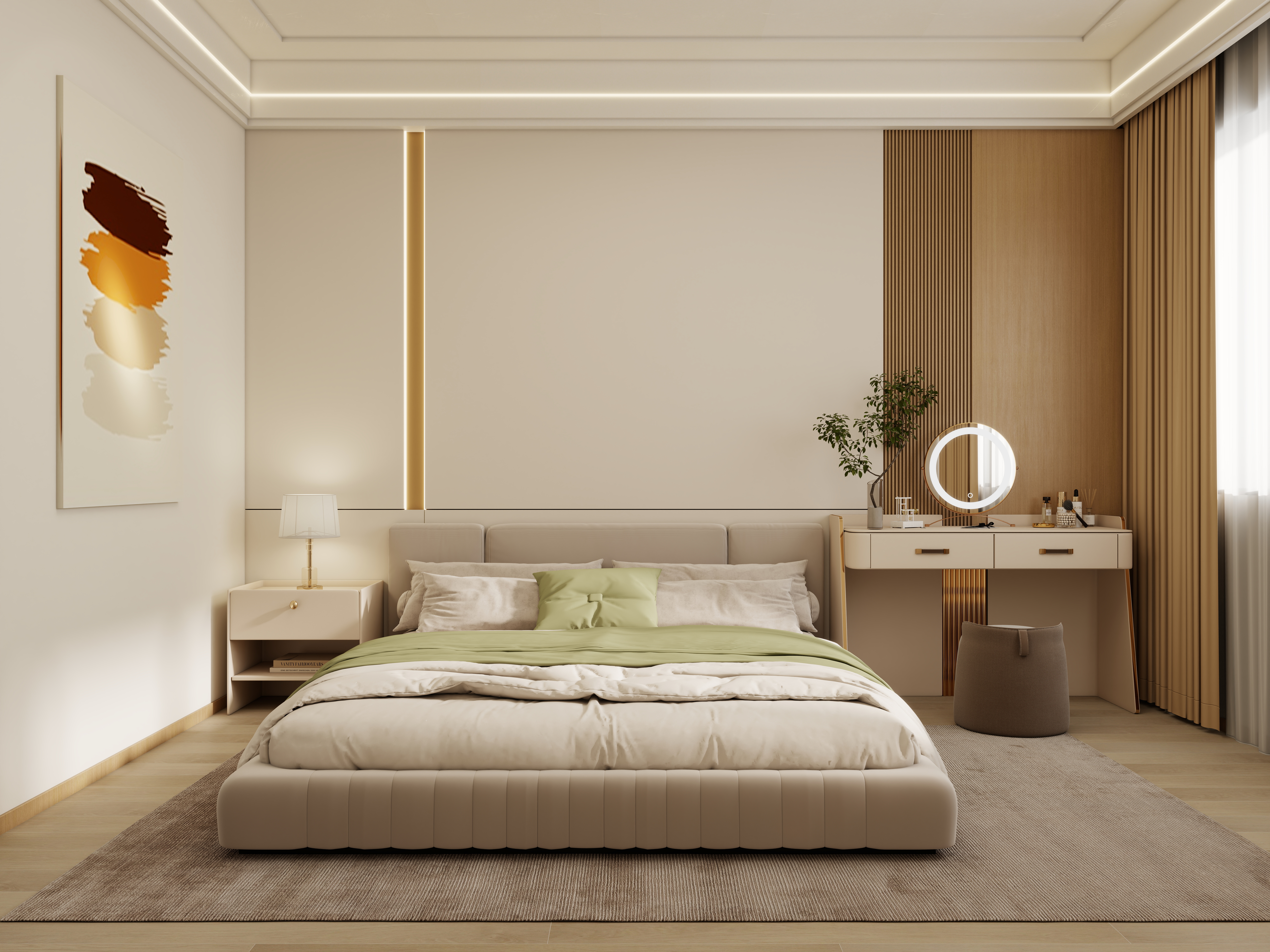 壹诺设计工作室-117㎡3室-原木风 一层主卧装修效果图第2张