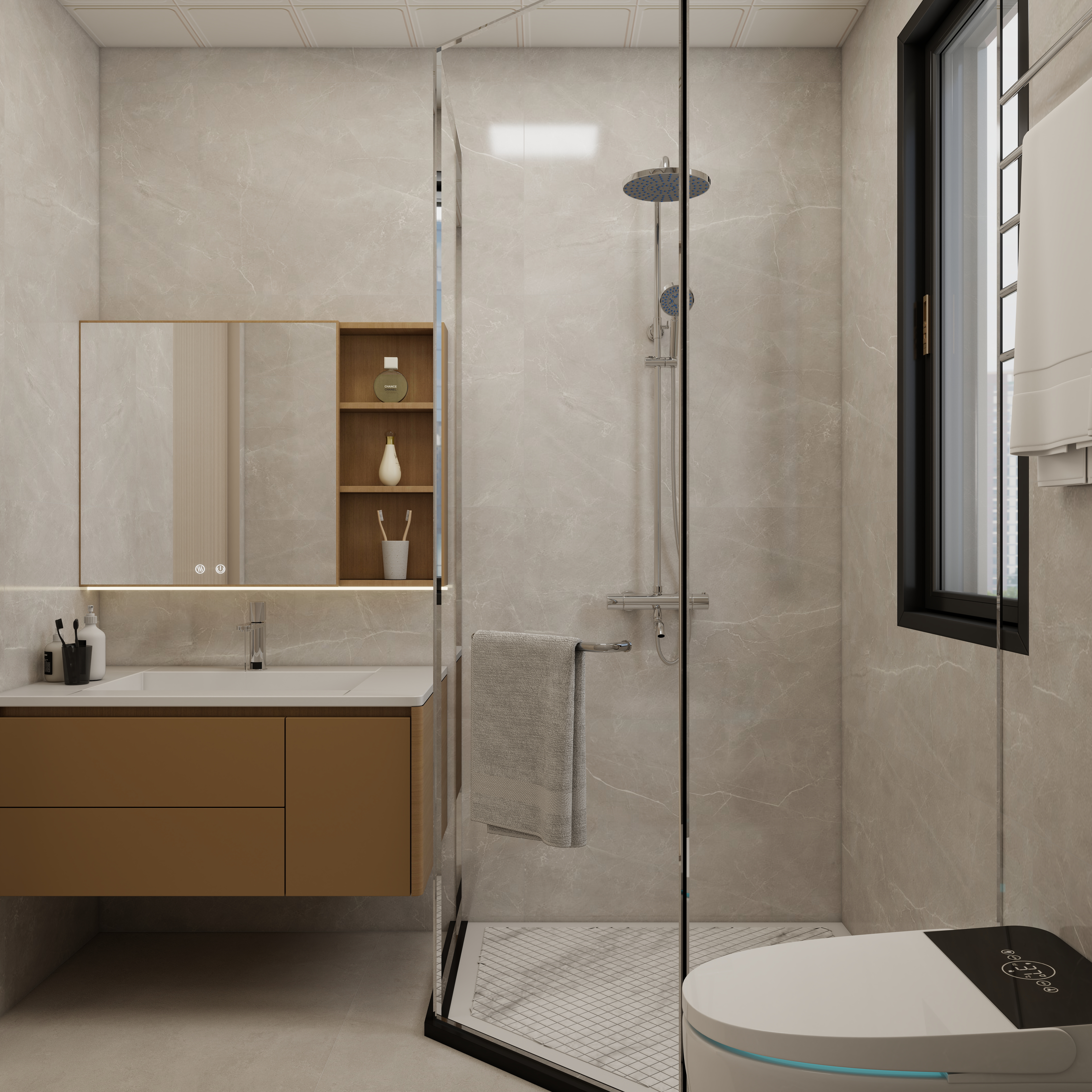 壹诺设计工作室-117㎡3室-原木风 一层卫生间装修效果图第1张