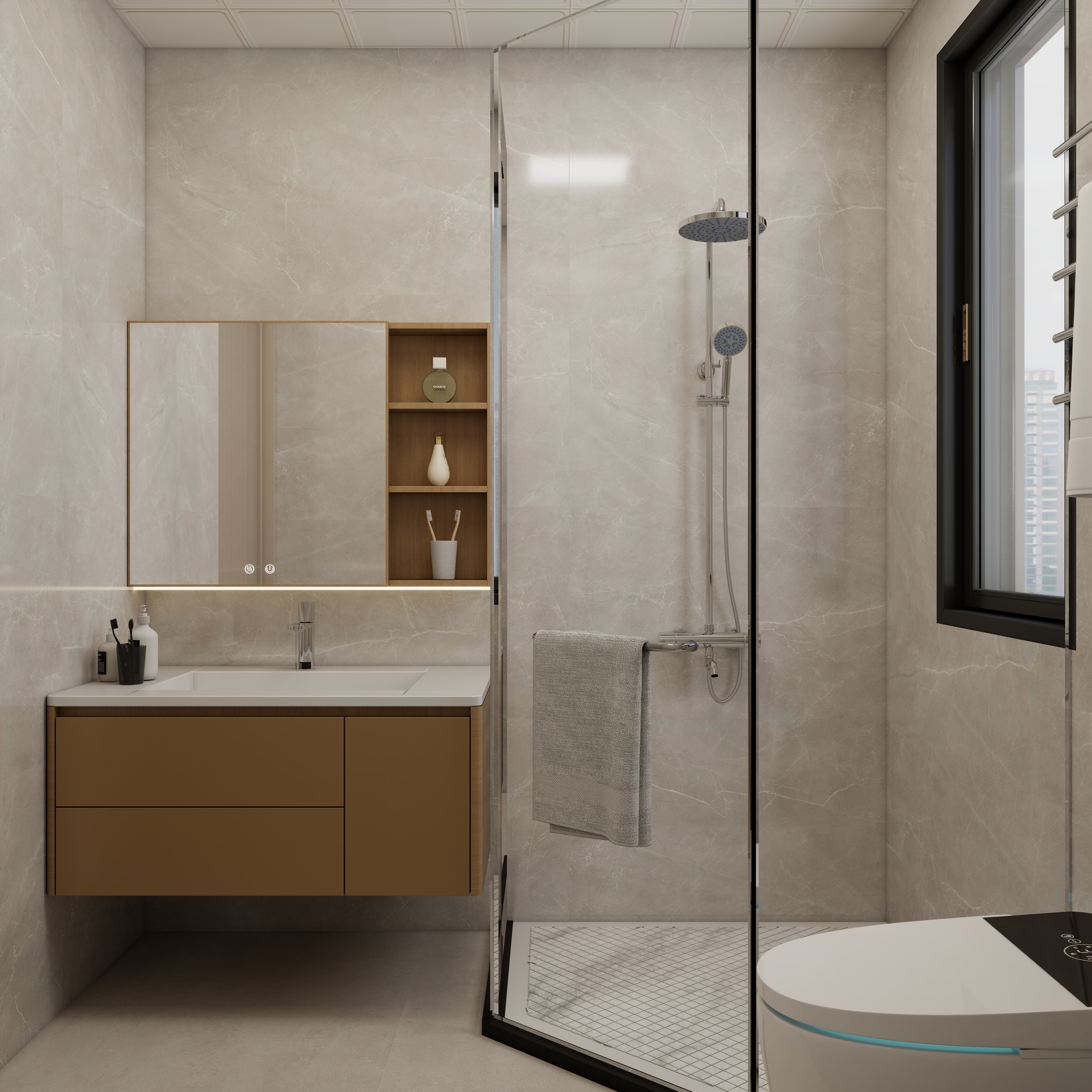 壹诺设计工作室-117㎡3室-原木风 一层卫生间装修效果图第1张