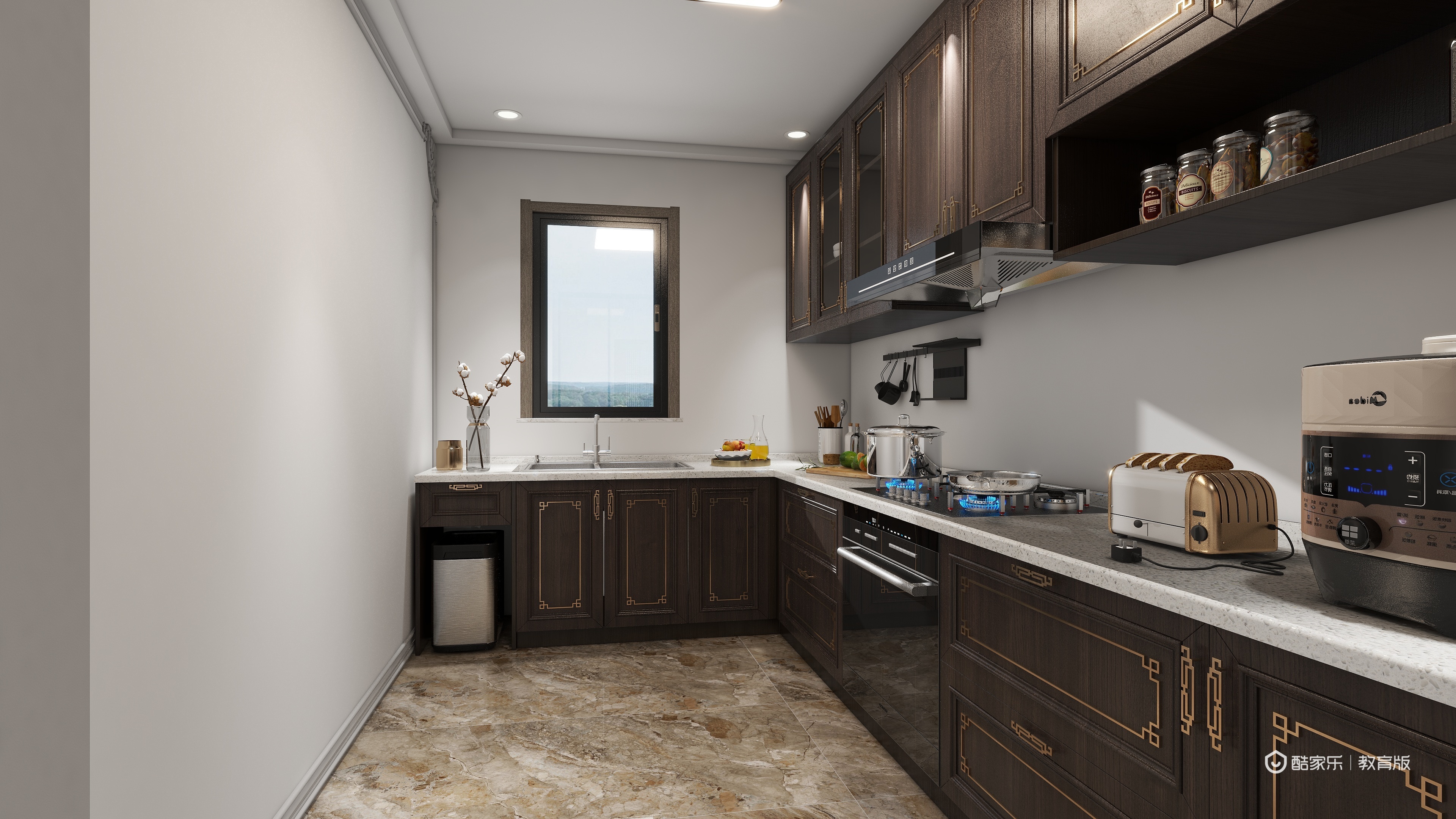 杨新雨tQPY-新中式121㎡2室一层厨房装修效果图第1张