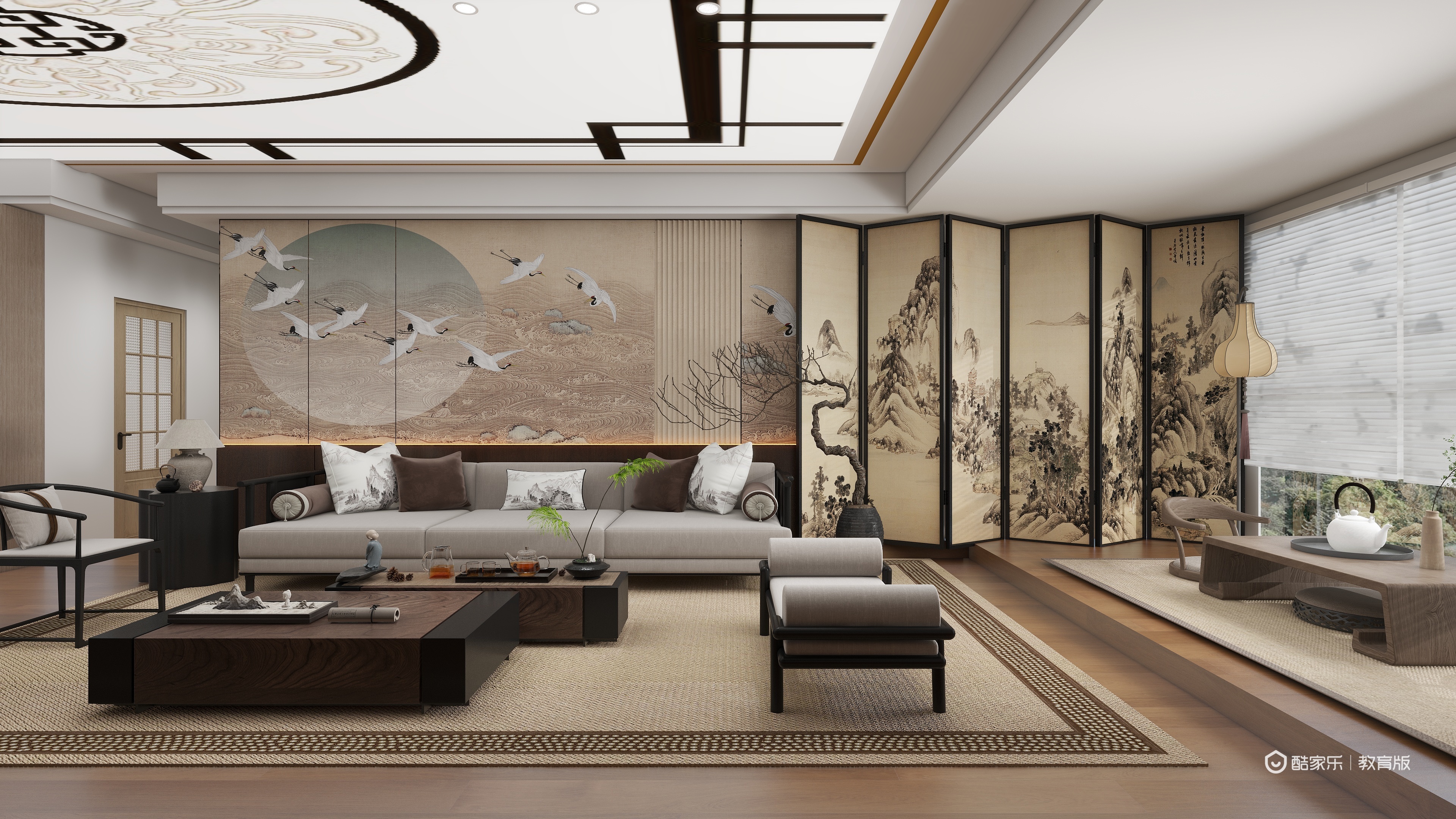 杨新雨tQPY-新中式121㎡2室一层客餐厅装修效果图第2张