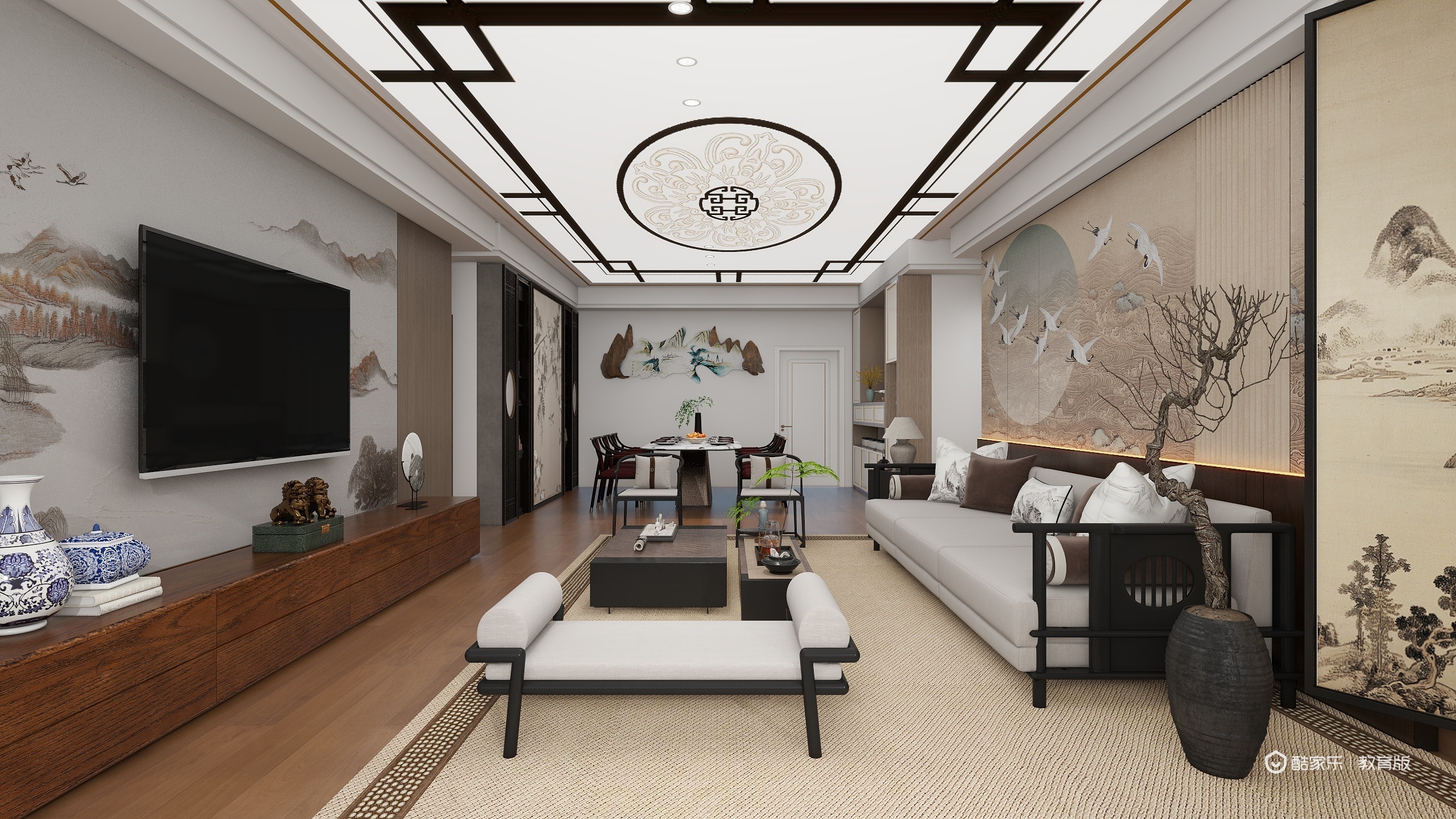 杨新雨tQPY-新中式121㎡2室一层客餐厅装修效果图第3张