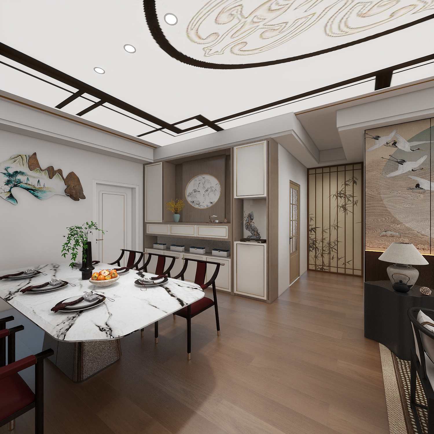 杨新雨tQPY-新中式121㎡2室一层客餐厅装修效果图第4张