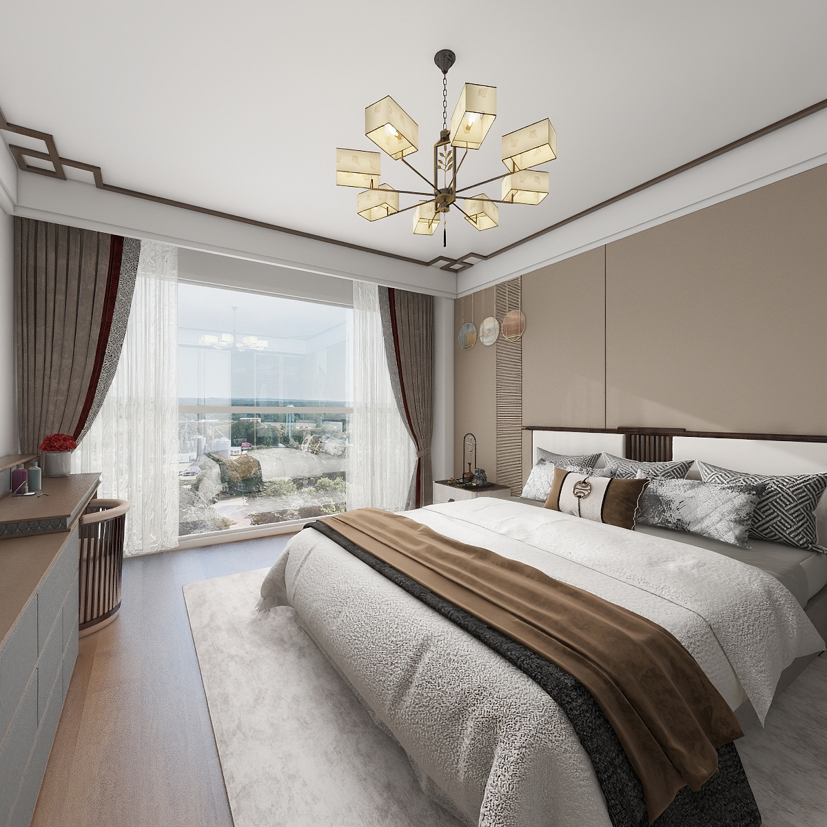 杨新雨tQPY-新中式121㎡2室一层主卧装修效果图第3张