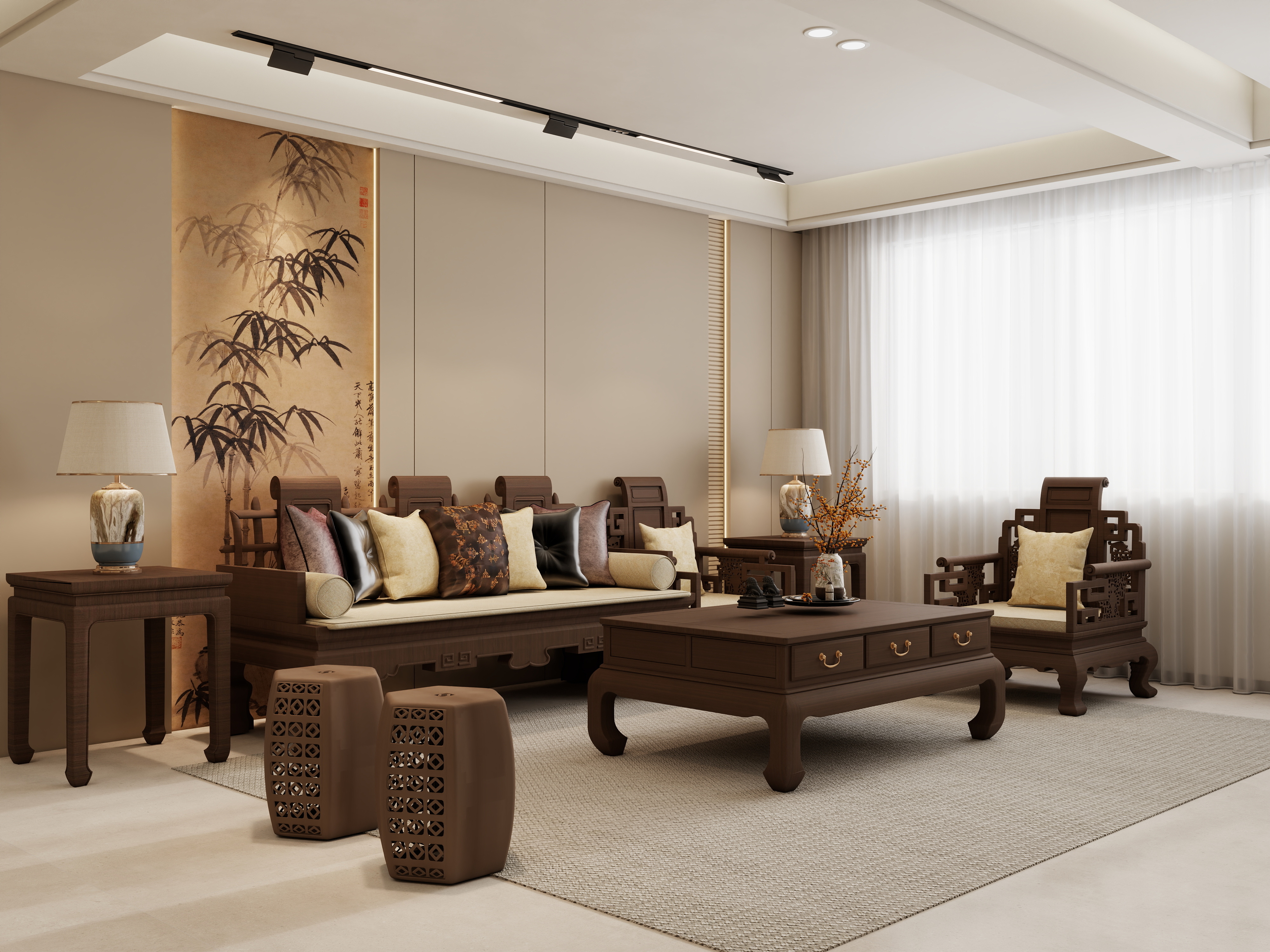 庄育霖-德埔小区150平新中式3室装修效果图