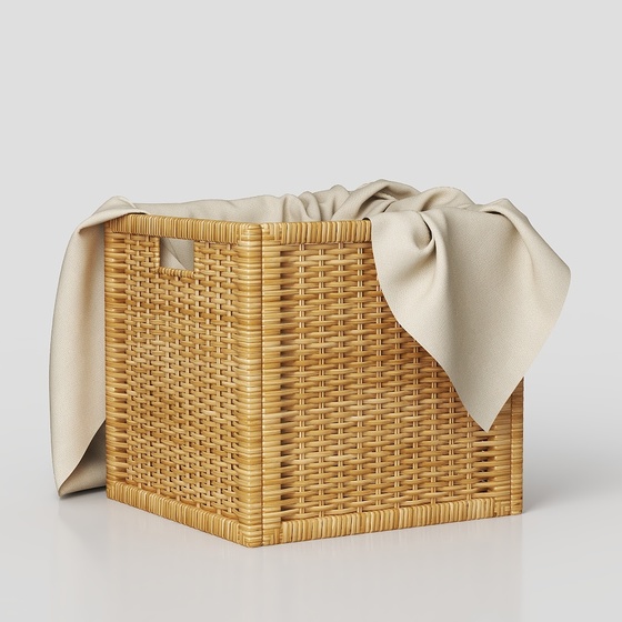 Modern Minimalist Laundry Basket 3D Model in Wood Color