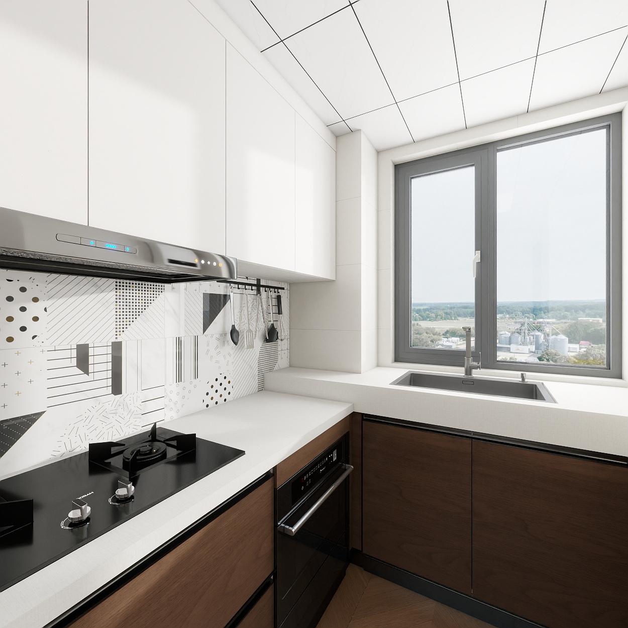 设计师一撇子浩-奶油中古风4房装修效果图