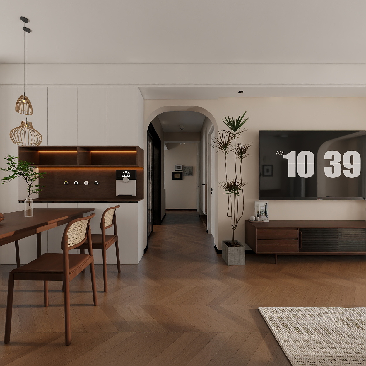 设计师一撇子浩-奶油中古风4房装修效果图