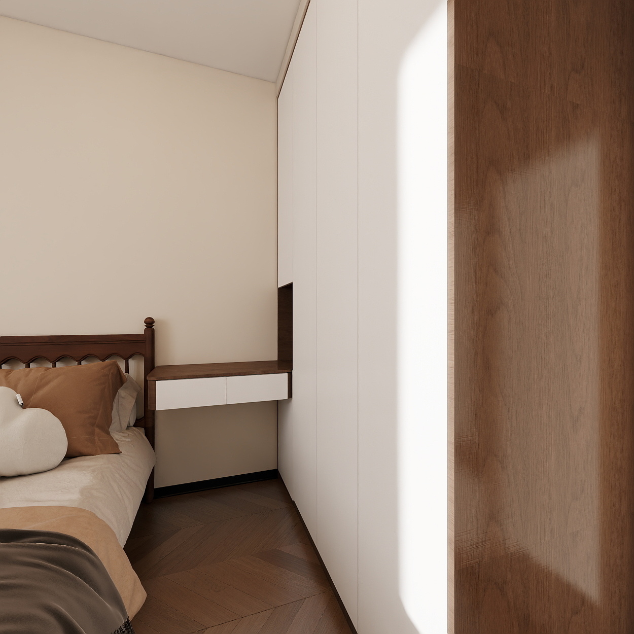 设计师一撇子浩-奶油中古风4房装修效果图