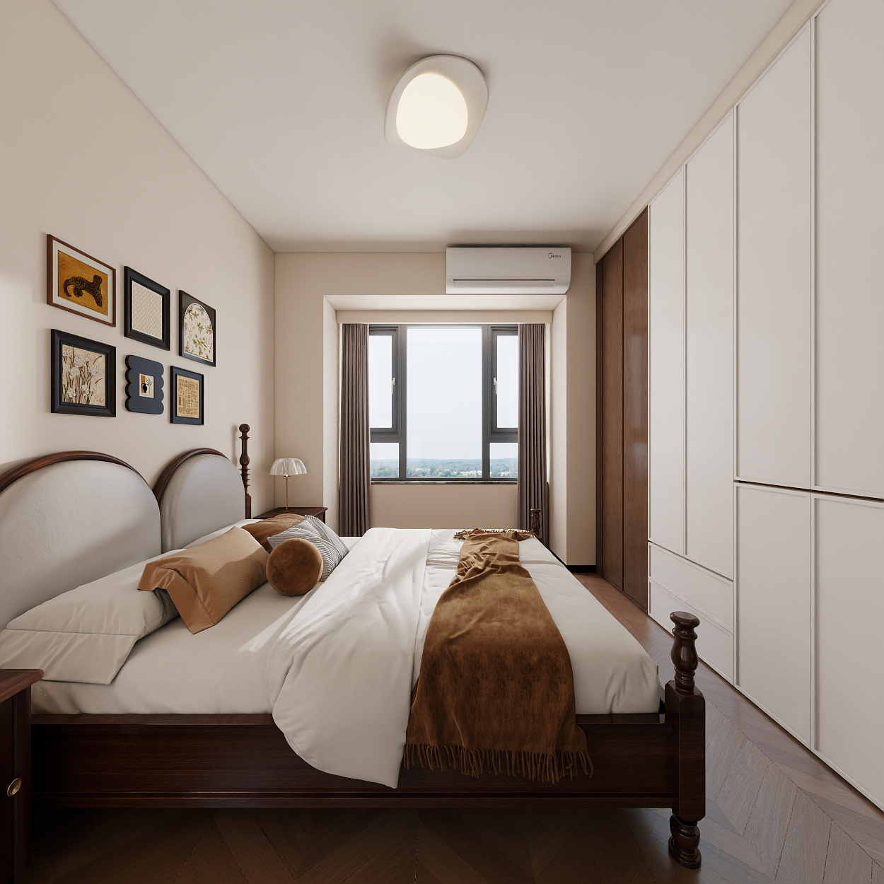 设计师一撇子浩-奶油中古风4房装修效果图