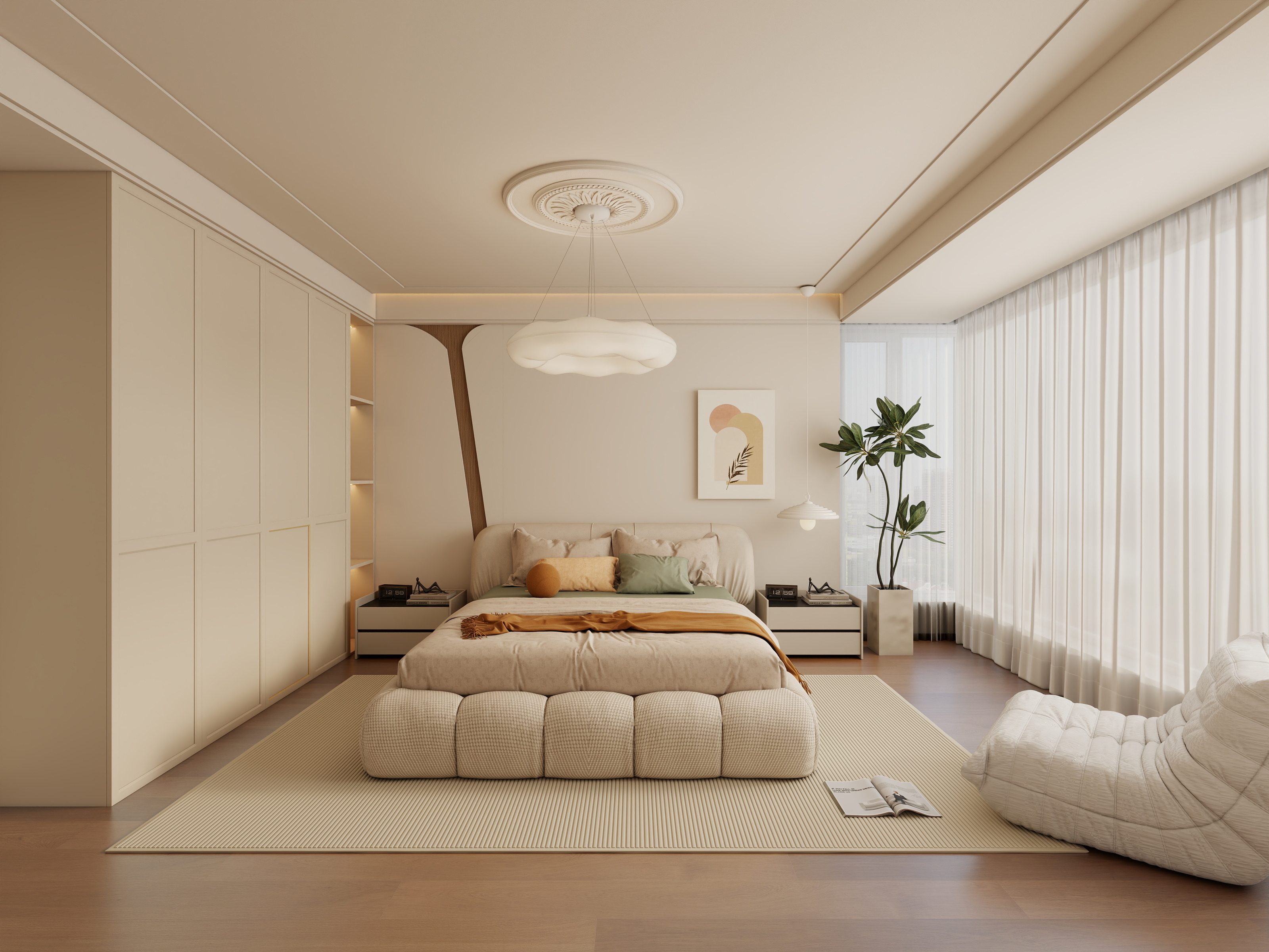 设计师灼夜-奶油卧室-装修设计方案