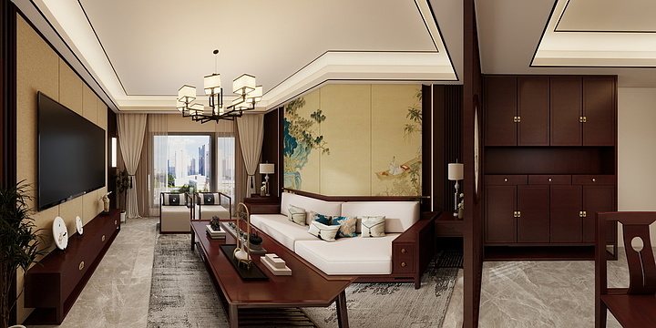 陈皮糖~-新中式客餐厅-装修设计方案