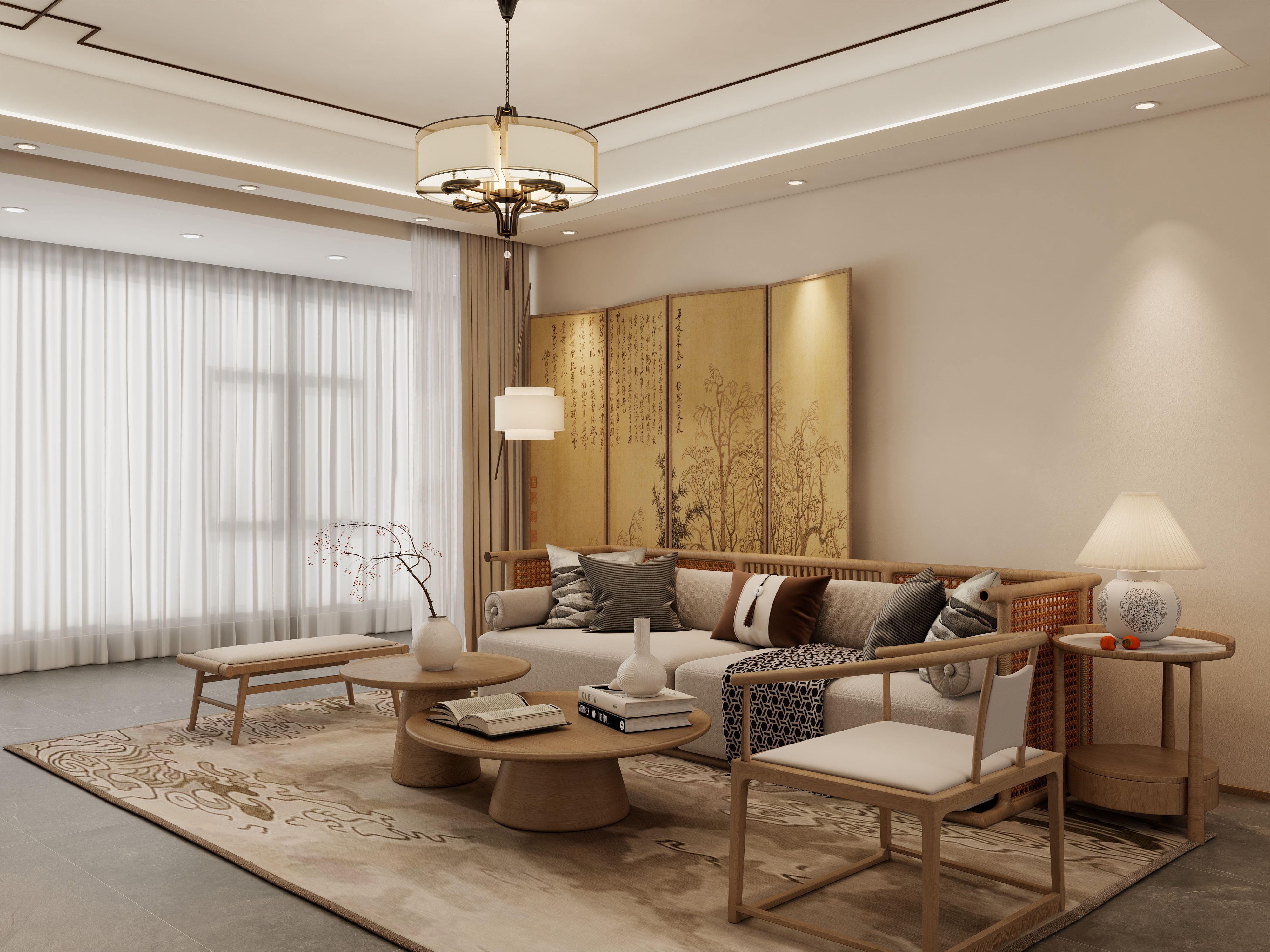 李佳洋-澜湾花园106平新中式三室装修效果图