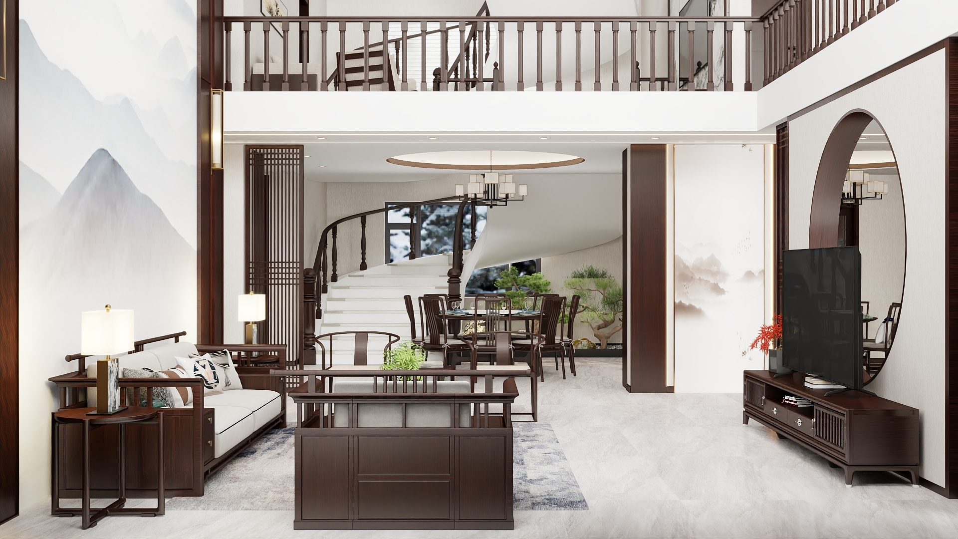 吴爽-781m²新中式风格别墅设计装修效果图