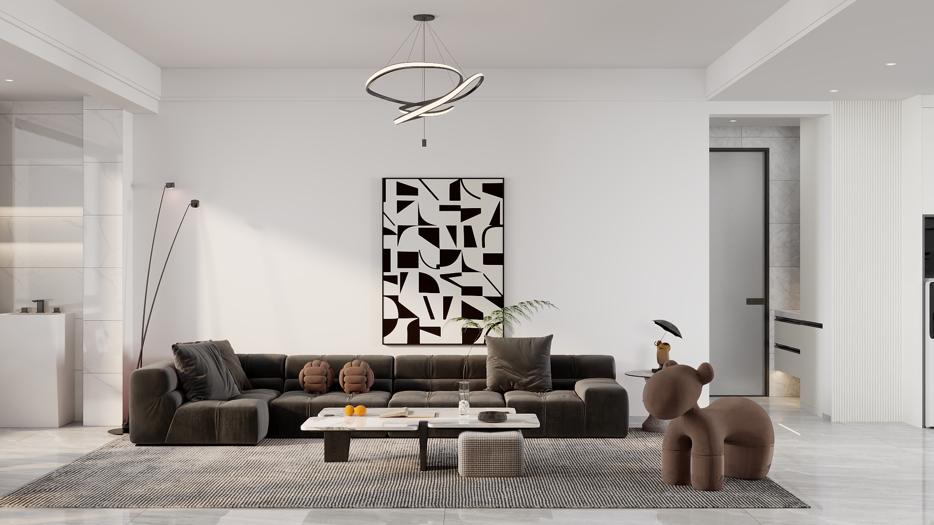 吴爽-126m²现代黑白灰风格设计装修效果图