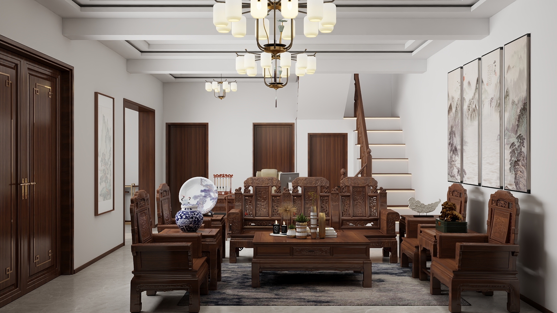 吴爽-838m²新中式风格设计装修效果图